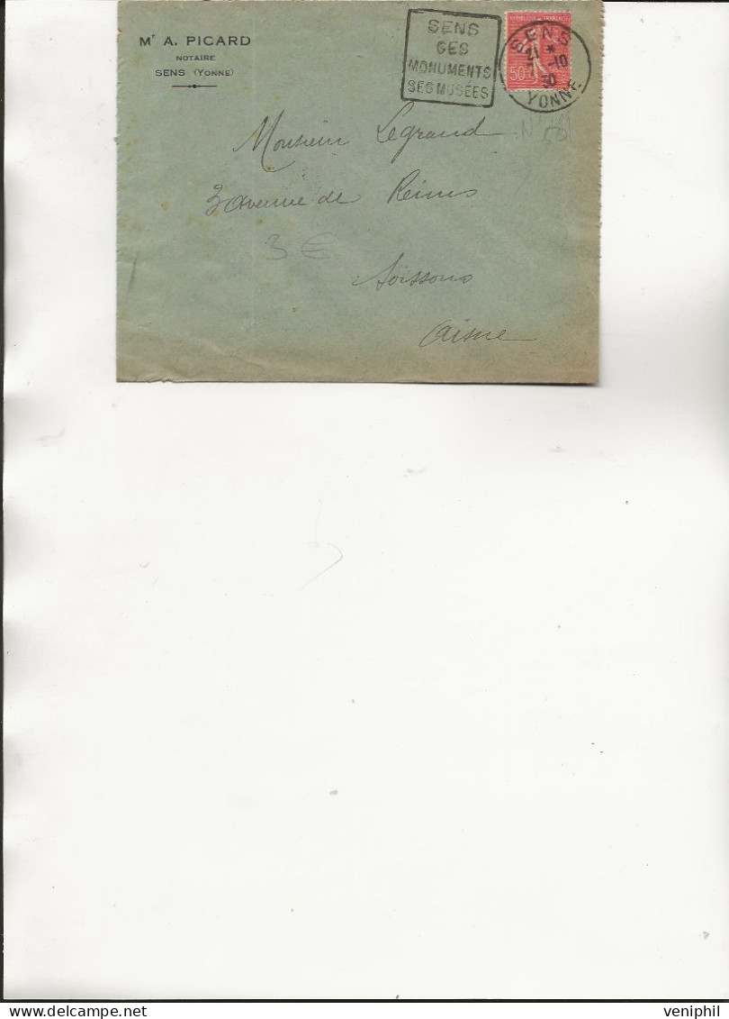 SENS - LETTRE AFFRANCHIE N° 199 - OBLITERATION DAGUIN ""  SES MONUMENTS / SES MUSEES ANNEE 1930 - Mechanical Postmarks (Other)