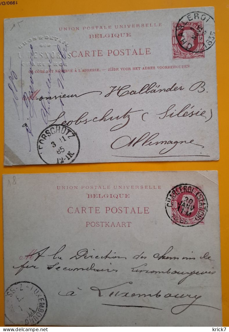 Belgique  Entier Postal N°15 Et 18 Obliterè Charleroi Et Charleroi (station) 3 Scans - Cartes Postales 1871-1909