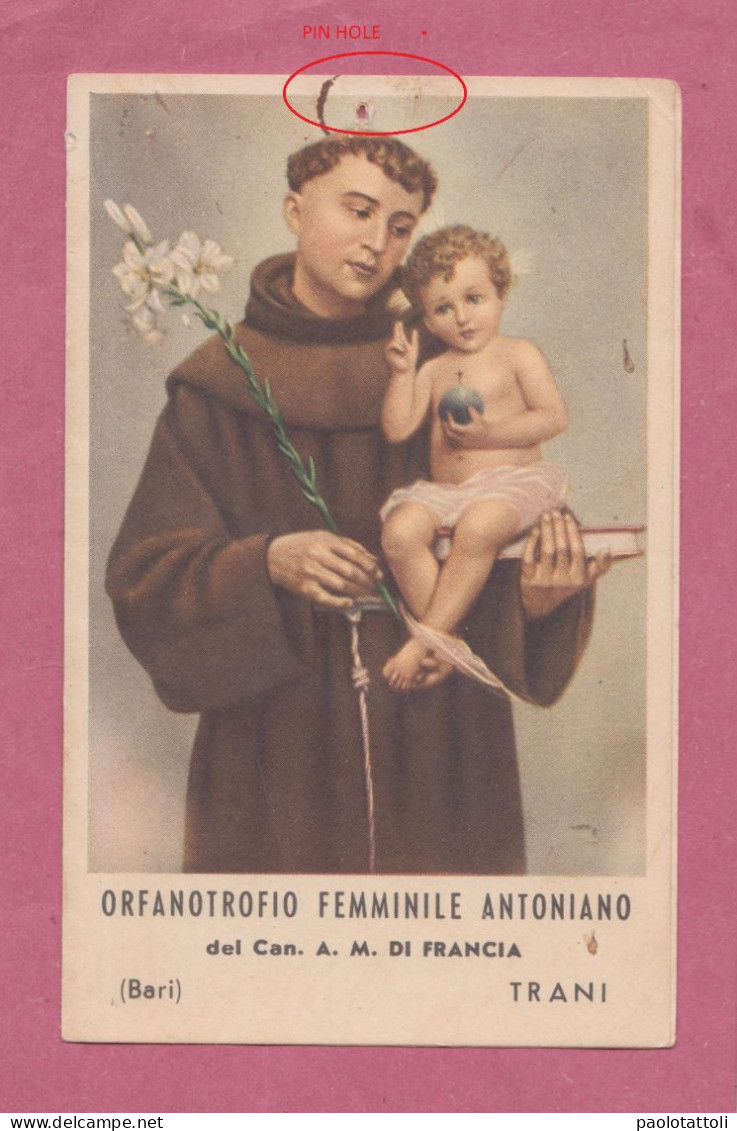 Calendarietto, 1957- Santino, Holy Card- Orfanotrofio Femminile Antoniano Del Can.A.M. Di Francia, Trani - 110 X70mm- - Petit Format : 1941-60