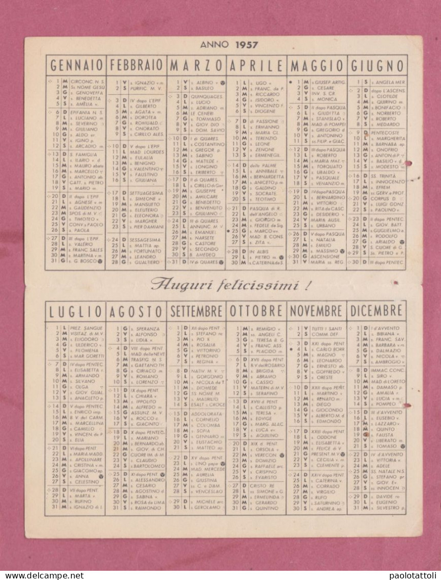 Calendarietto, 1957- Santino, Holy Card- Orfanotrofio Femminile Antoniano Del Can.A.M. Di Francia, Trani - 110 X70mm- - Formato Piccolo : 1941-60