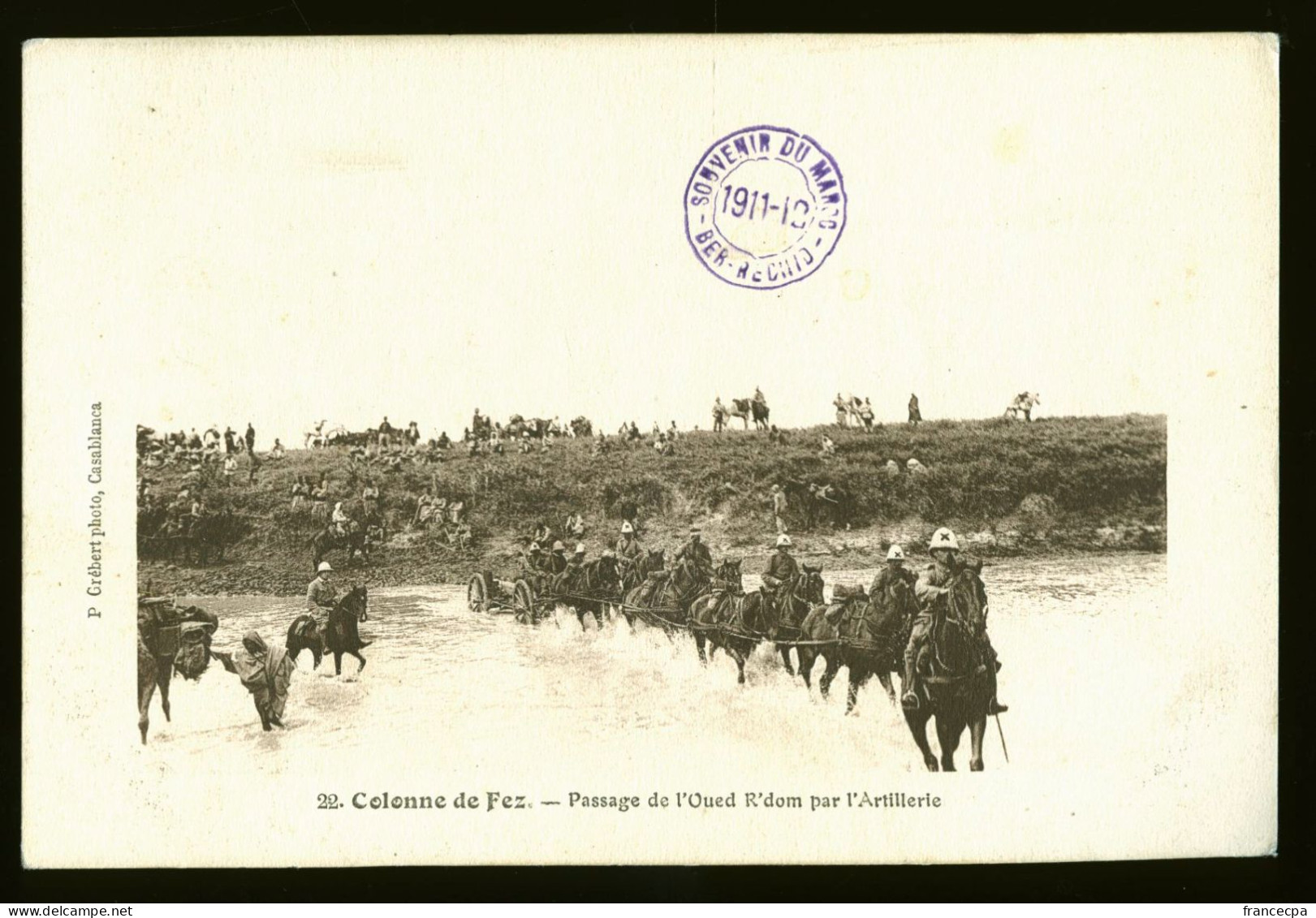 1052 - MAROC - Colonne De FEZ - Passage De L'Oued R'dom Par L'Artillerie - Fez (Fès)