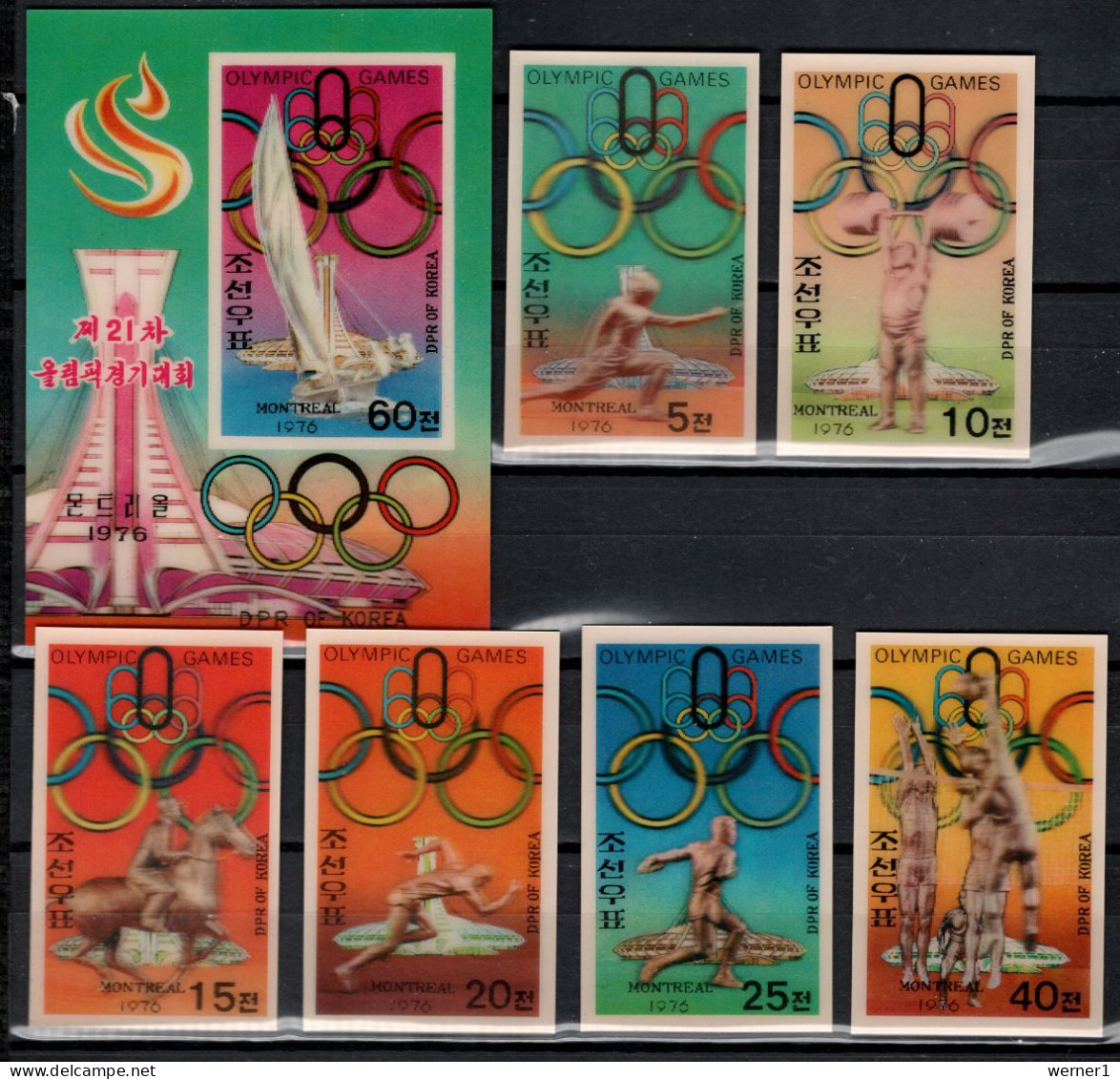 North Korea 1976 Olympic Games Montreal, Sailing, Fencing, Equestrian, Basketball Etc. Set Of 6 + S/s 3-D MNH -scarce- - Sommer 1976: Montreal