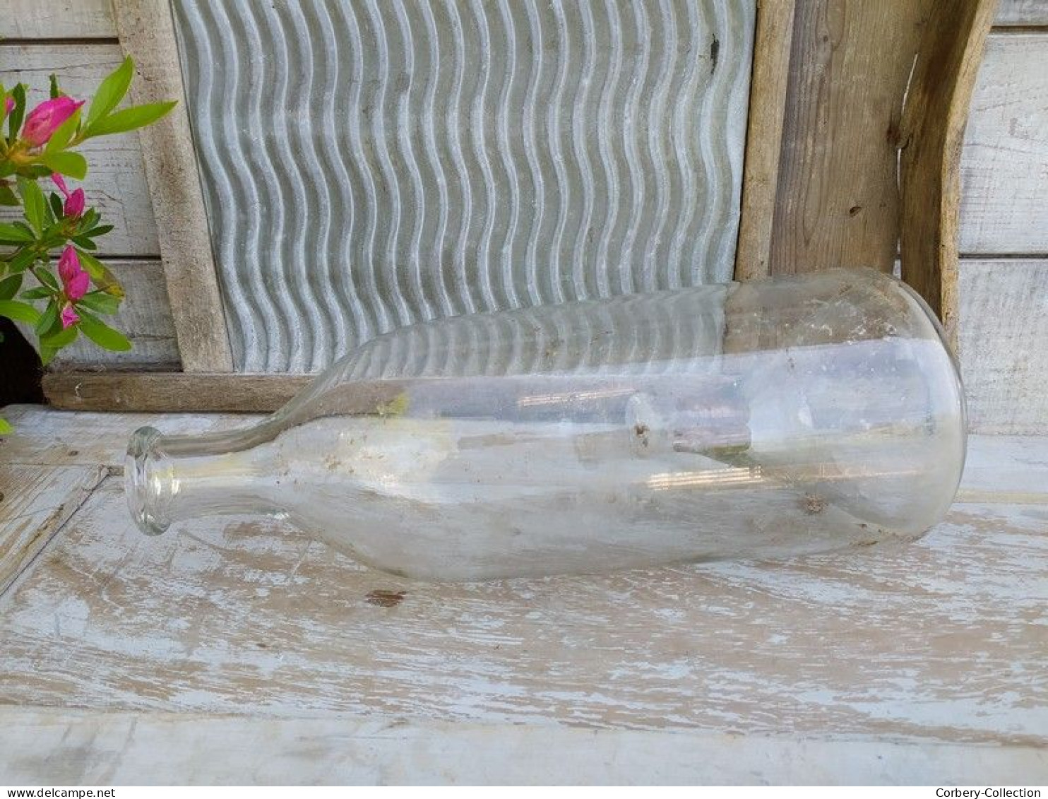 Ancienne Bouteille Verre Soufflé Piège à Poissons Vairons Pêche XIXeme