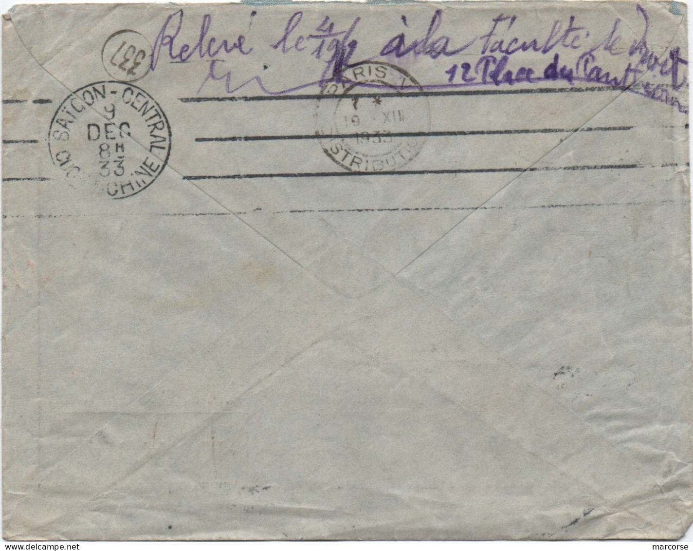 INDOCHINE 1$ Apsara Seul Sur Lettre PAR AVION "de Saïgon à Paris" (surtaxe + 4 Cents!) [poids: 10 à 15g] 1933 RR Et TB! - Covers & Documents