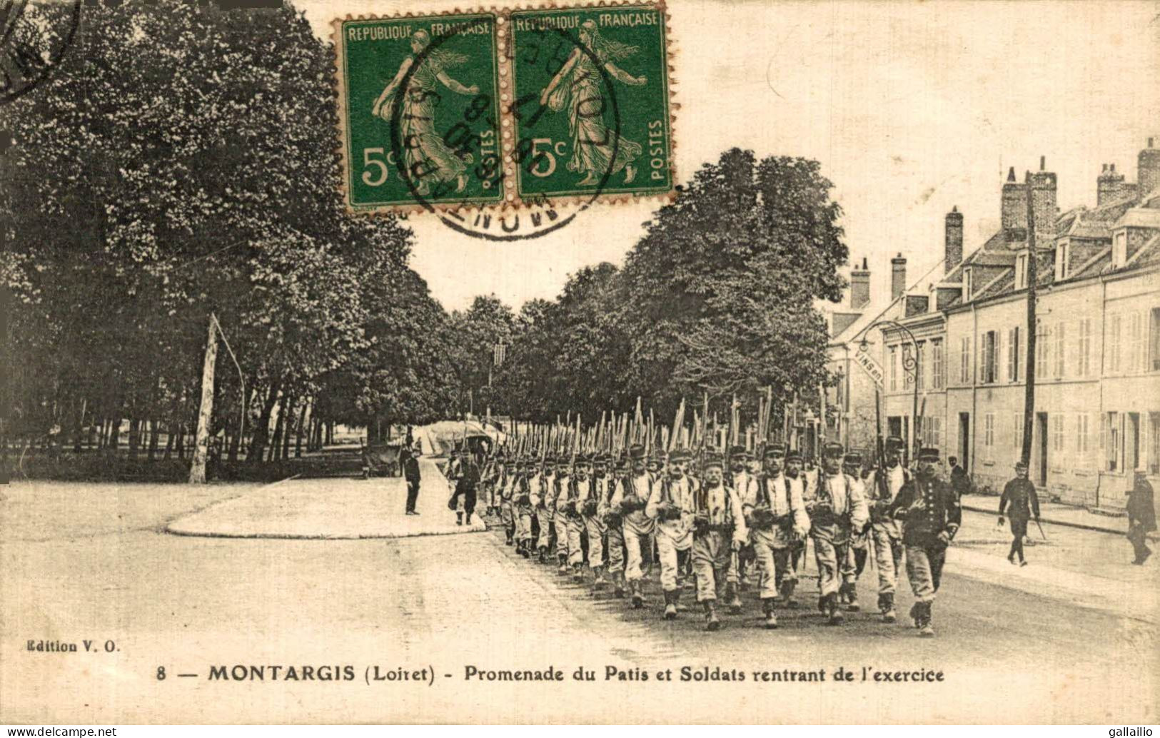 MONTARGIS PROMENADE DU PATIS ET SOLDATS RENTRANT DE L'EXERCICE - Montargis