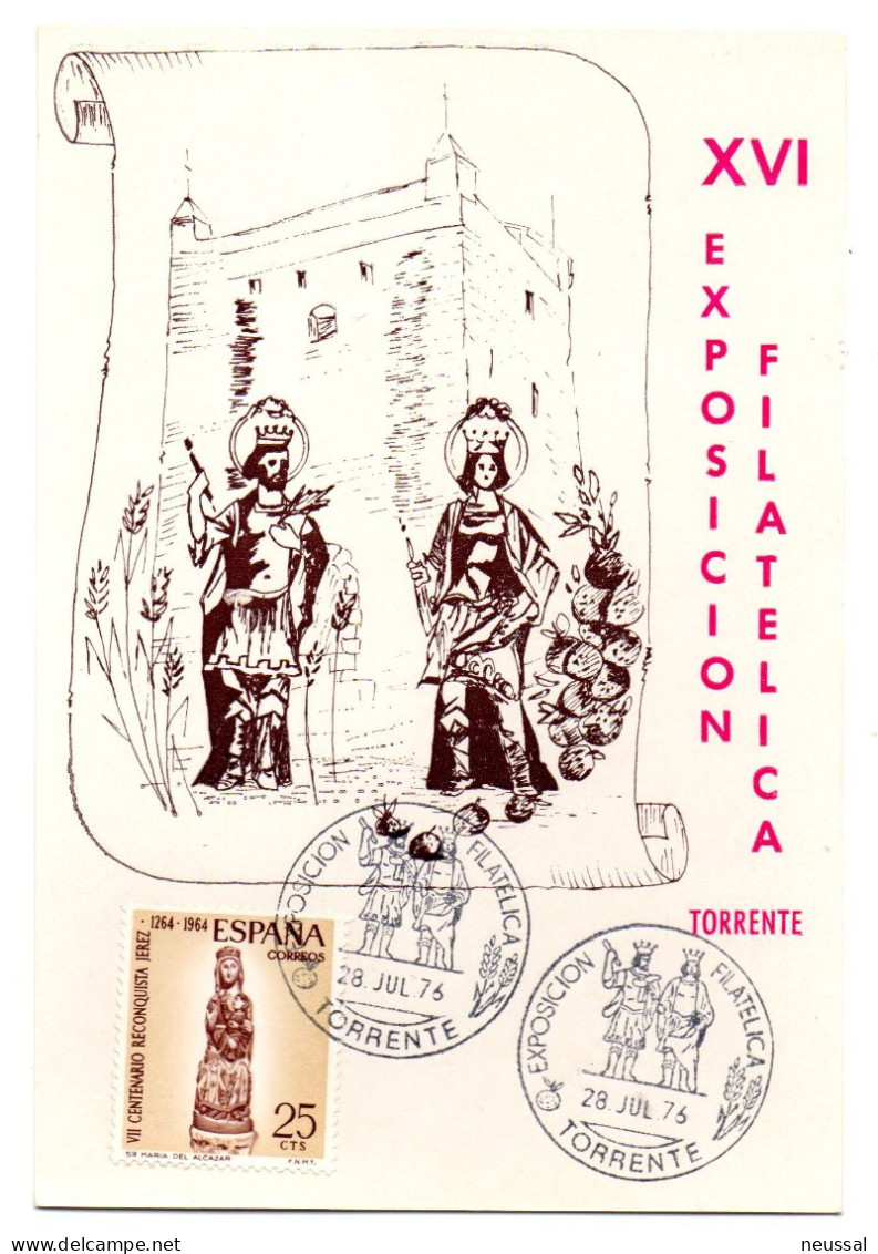Tarjeta Con  Matasellos Conmemorativo De Exposicion Filatelica Torrente - Lettres & Documents