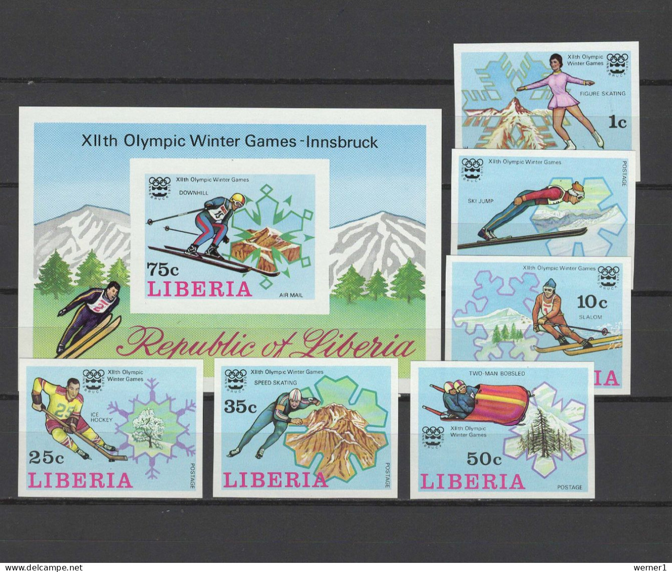 Liberia 1976 Olympic Games Innsbruck Set Of 6 + S/s Imperf. MNH -scarce- - Hiver 1976: Innsbruck