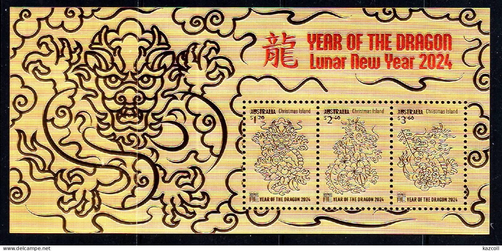 Christmas Island 2024. Christmas Island Lunar New Year Of The Dragon Gold Minisheet In Folder  MNH** - Christmas Island