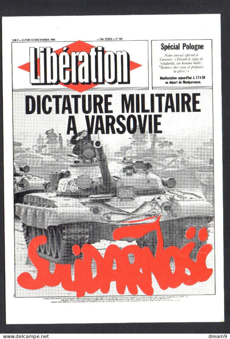 POLITIQUE - Dictature Militaire à Varsovie - Solidarnosc 14 Décembre 1981 - Journal Libération - Eventos