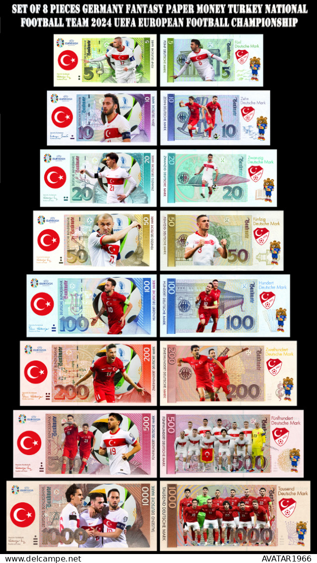 UEFA European Football Championship 2024 Qualified Country Turkey 8 Pieces Germany Fantasy Paper Money - [15] Commemoratives & Special Issues