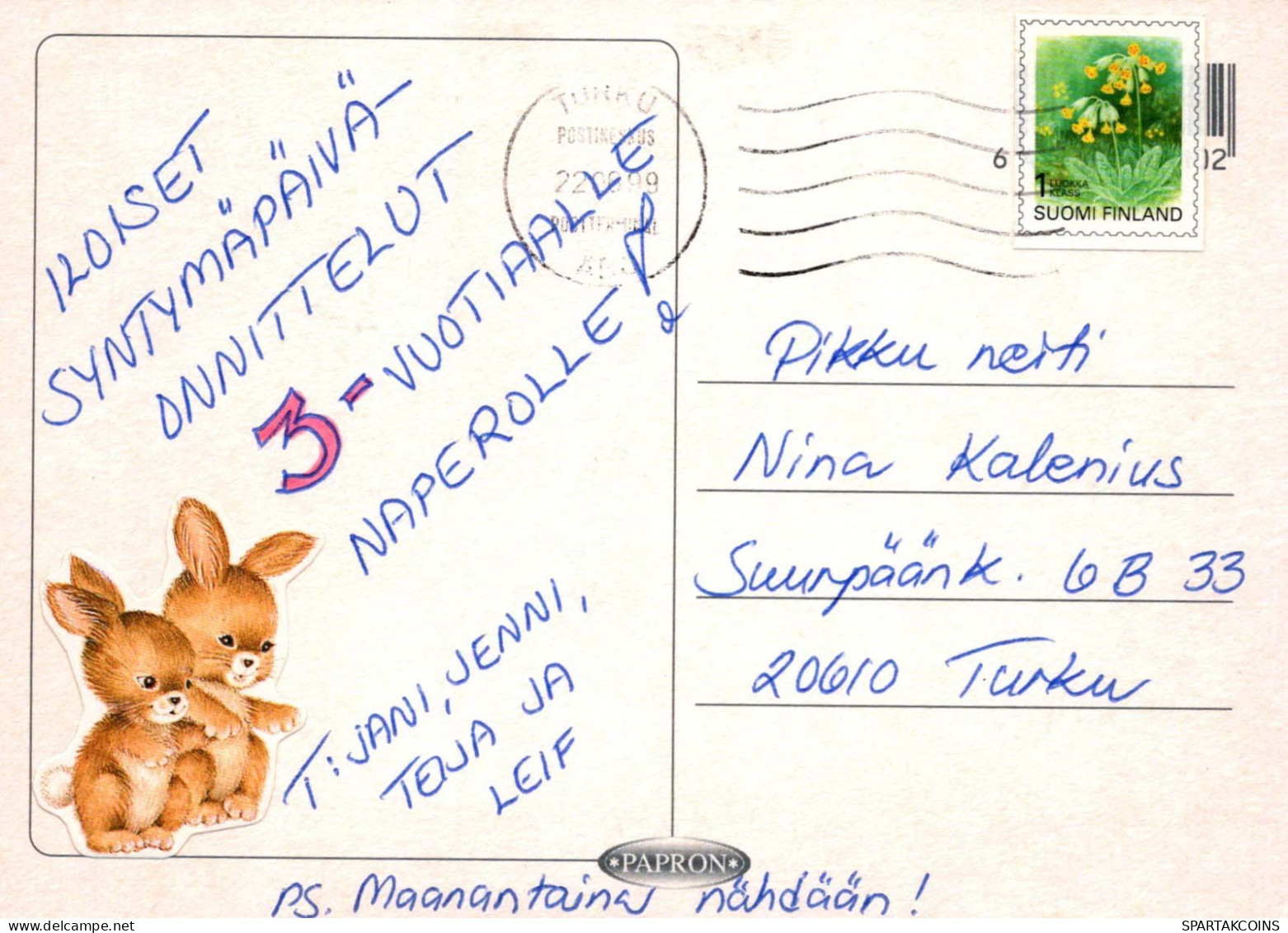 FELIZ CUMPLEAÑOS 3 Año De Edad CHICA NIÑOS Vintage Tarjeta Postal CPSM #PBT897.A - Anniversaire