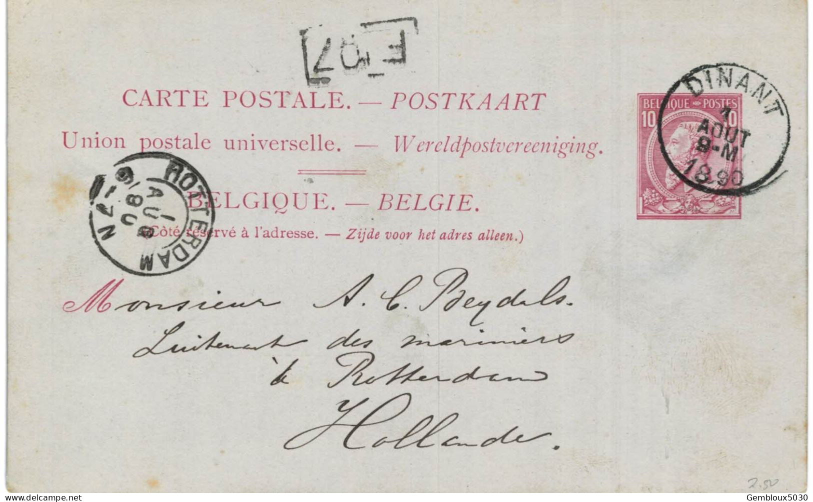 (Lot 02) Entier Postal  N° 46 écrit De Dinant Vers Rotterdam - Postcards 1871-1909