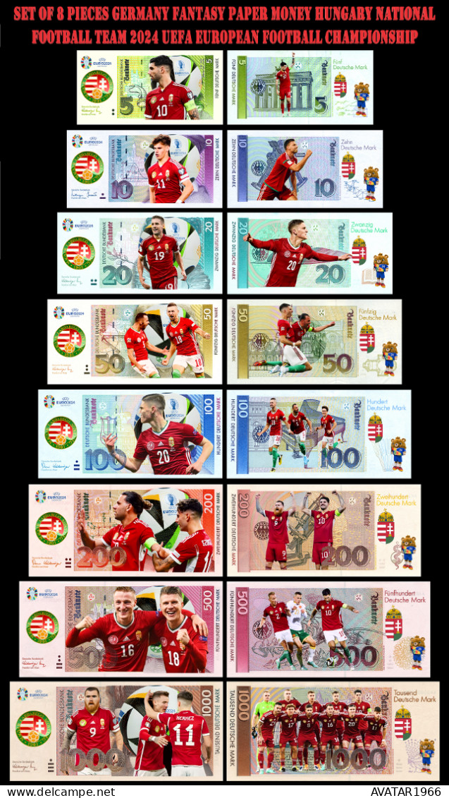 UEFA European Football Championship 2024 Qualified Country Hungary 8 Pieces Germany Fantasy Paper Money - [15] Commemorativi & Emissioni Speciali Collezionisti
