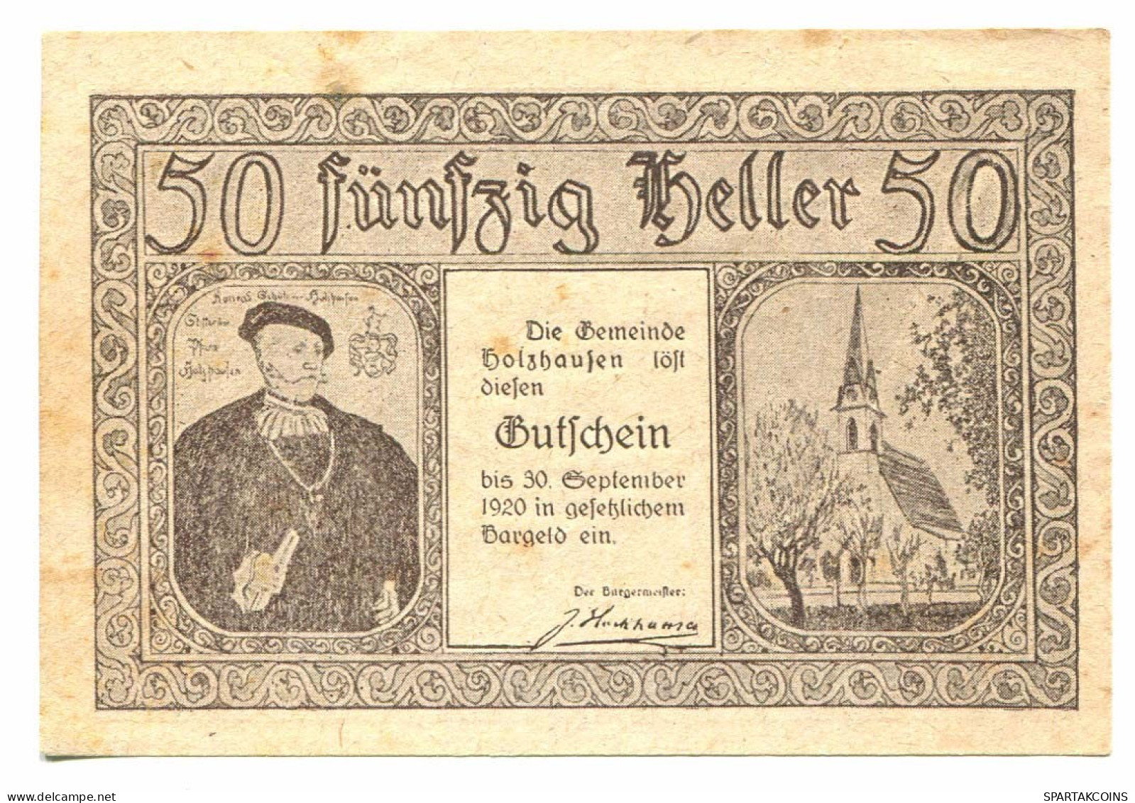 50 Heller 1920 HOLZHAUSEN Österreich UNC Notgeld Papiergeld Banknote #P10270 - [11] Local Banknote Issues