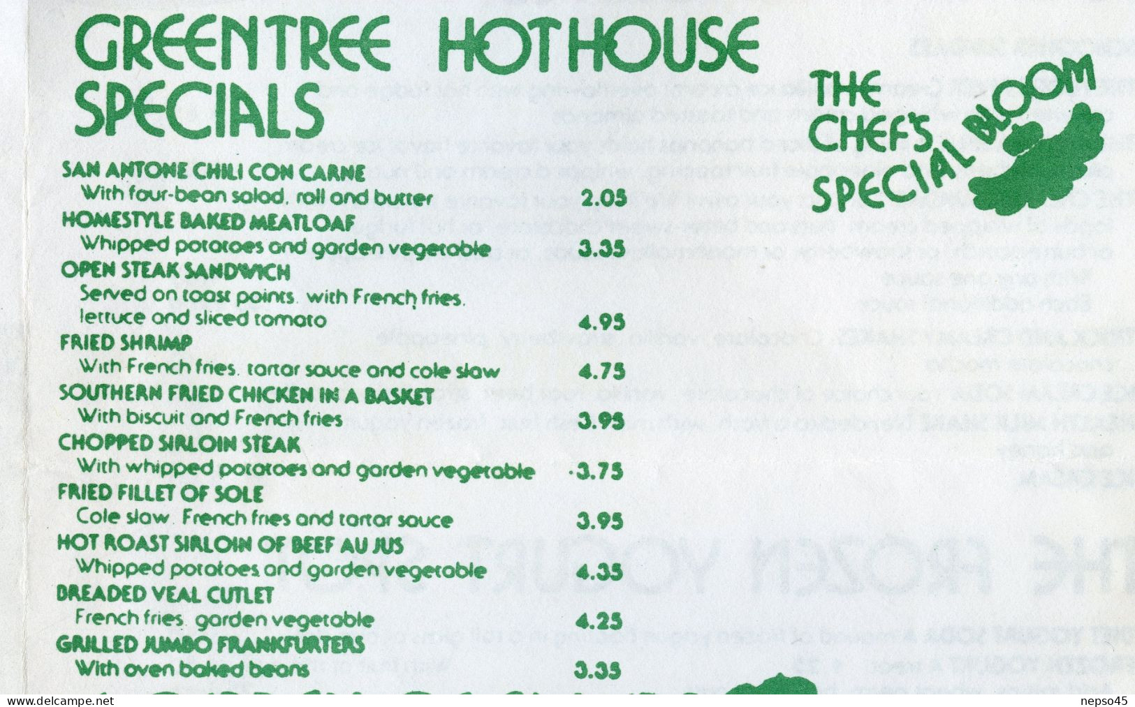 Menu.Greentrees.Coffee House 42 West 50 Street New York Amérique.