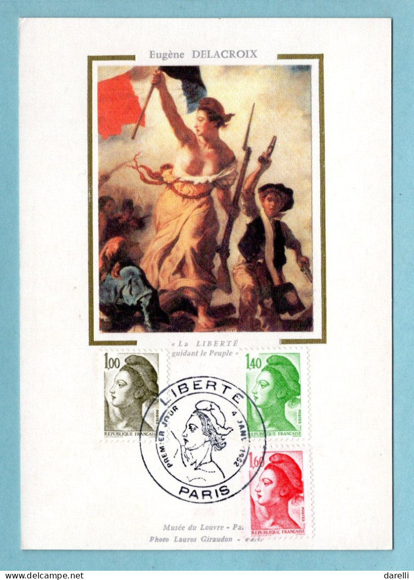 Carte Maximum 1982 - Liberté De Gandon (d'Eugène Delacroix) 1,00 F YT 2185, 1,40 YT 2186 Et 1,60 F YT 2187 - 1980-1989