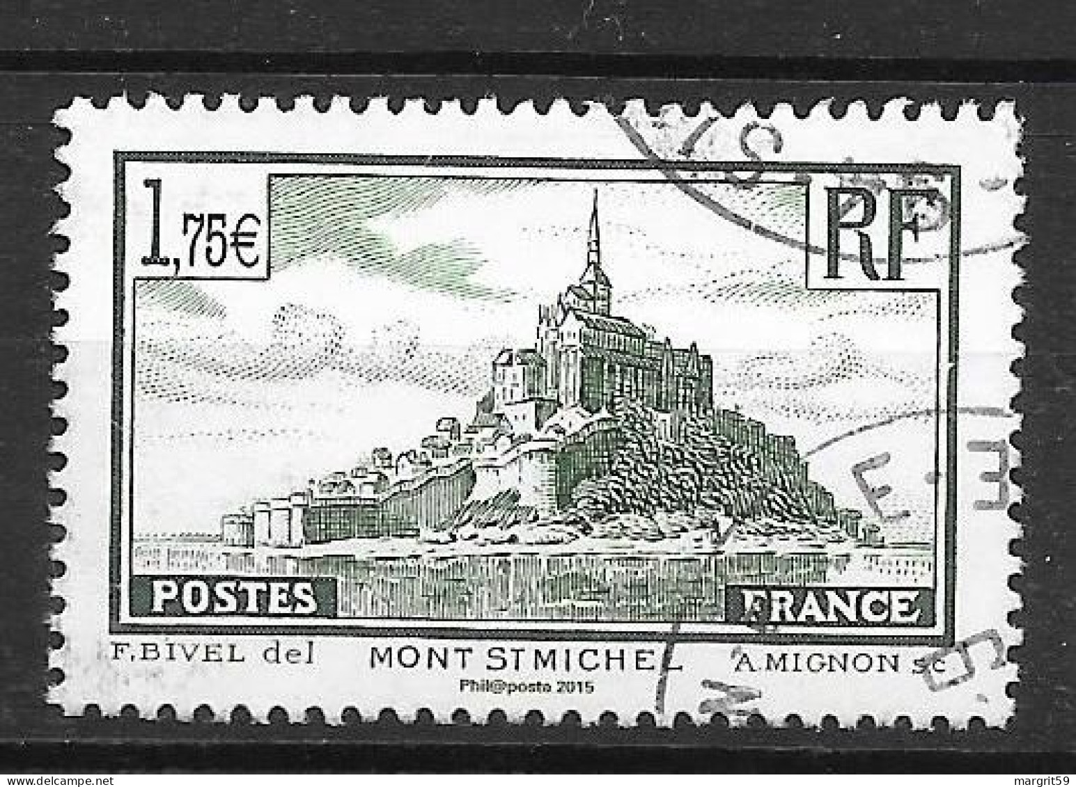 Les Trésors De La Philatélie 2015 - Feuille 5 - Mont Saint-Michel - 1,75 Grün, Vert - Used Stamps
