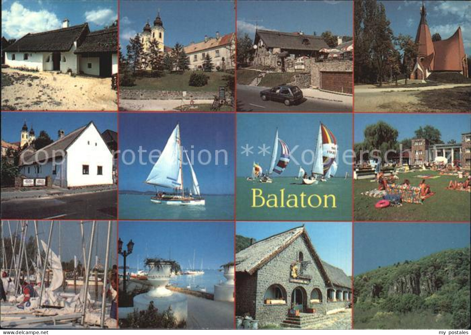 72581356 Balaton Plattensee Segelboot Kirche Teilansicht Hafen Badestelle Ungarn - Hongrie