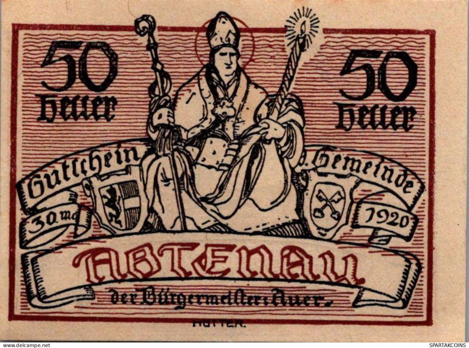 50 HELLER 1920 Stadt ABTENAU Salzburg Österreich Notgeld Banknote #PE161 - [11] Local Banknote Issues