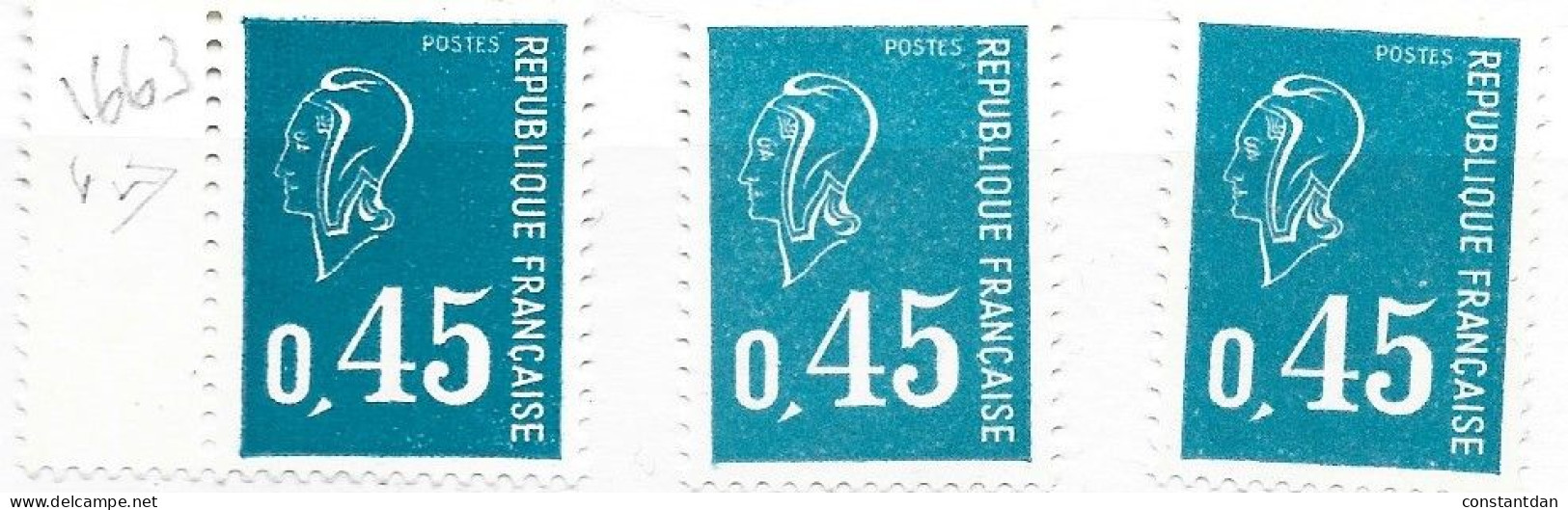 FRANCE N°1663 0.45 BLEU TYPE BECQUET 3 NUANCES DIFFERENTES NEUF SANS CHARNIERE - Unused Stamps