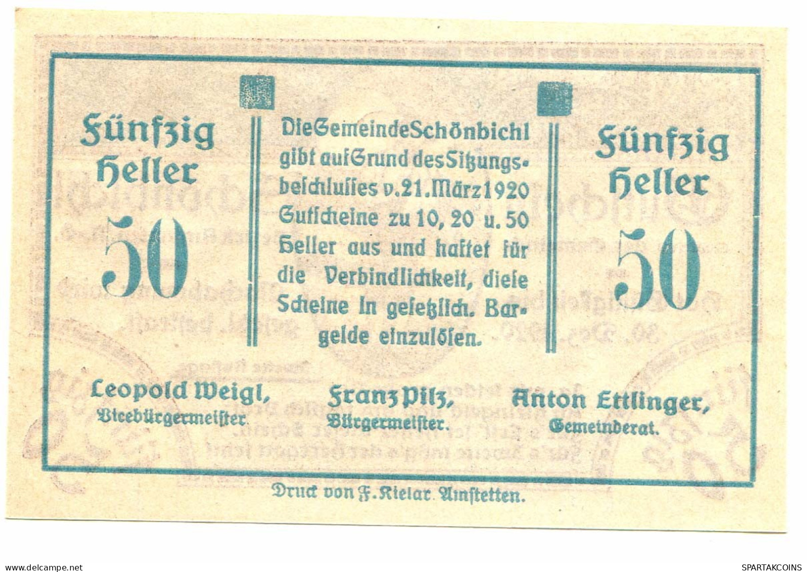 50 Heller 1920 SCHONBICHL Österreich UNC Notgeld Papiergeld Banknote #P10366 - [11] Local Banknote Issues