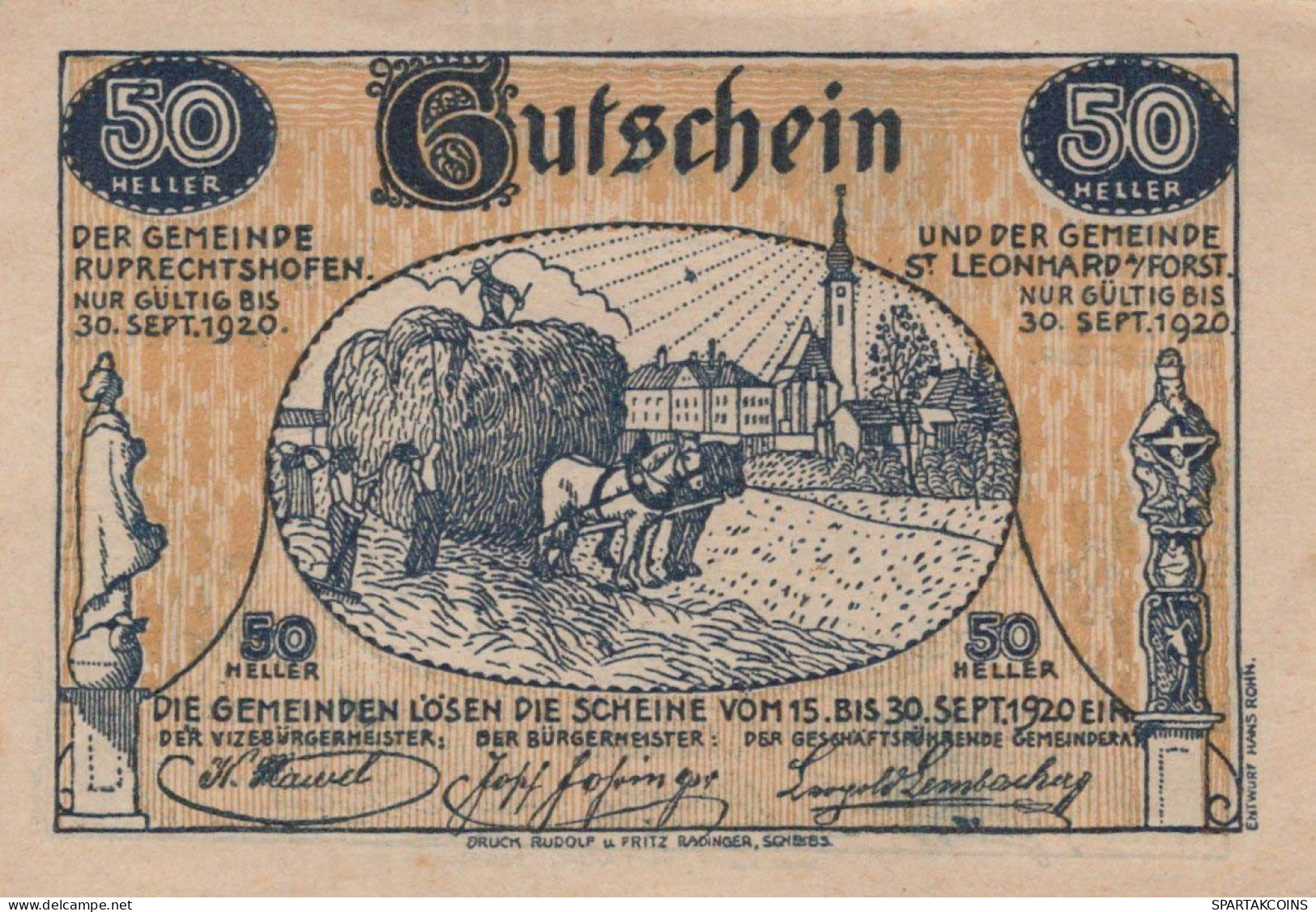 50 HELLER 1920 SANKT LEONHARD AM FORST AND RUPRECHTSHOFEN Österreich #PE666 - [11] Local Banknote Issues