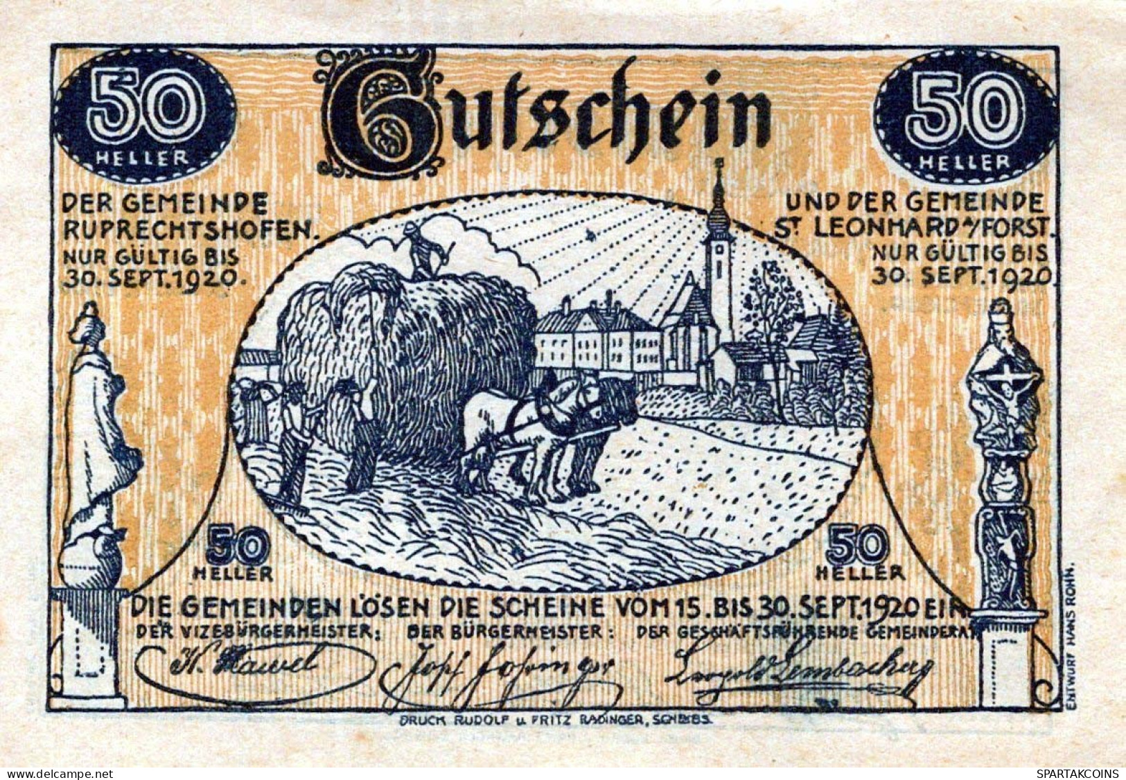 50 HELLER 1920 SANKT LEONHARD AM FORST AND RUPRECHTSHOFEN Österreich #PE666 - [11] Local Banknote Issues