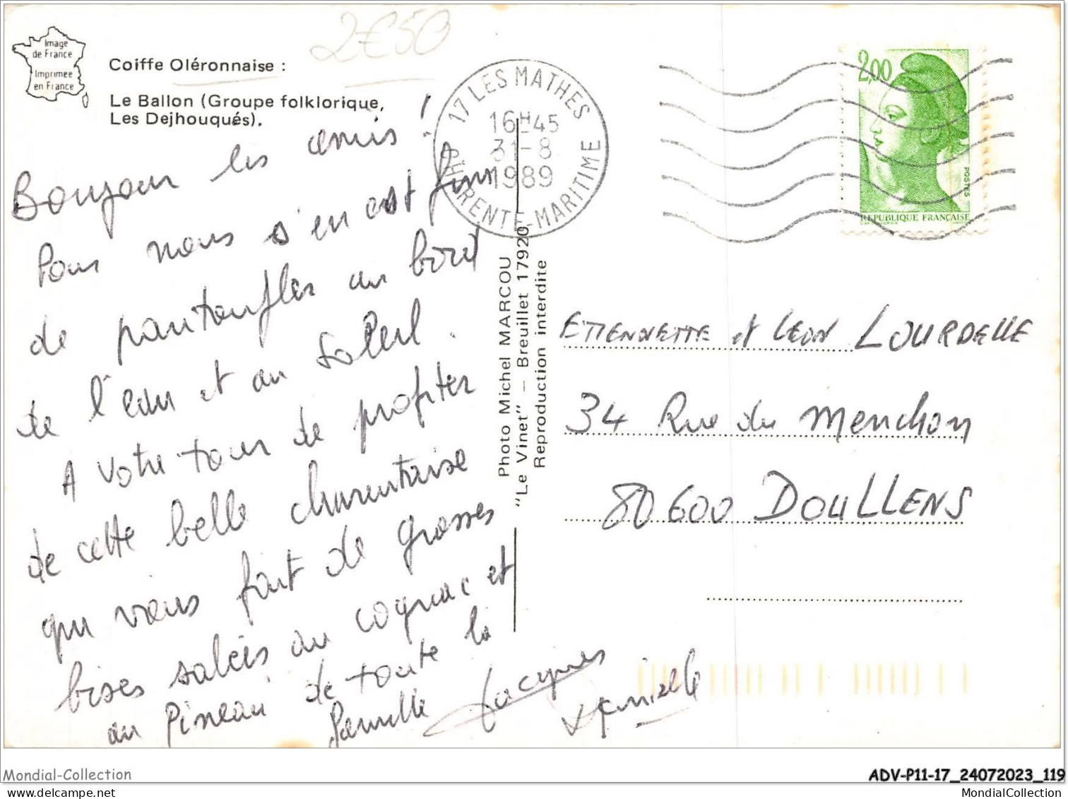 ADVP11-17-0911 - COIFFE OLERONNAISE - Le Bailon - Groupe Folklorique - Les Dejhouqués  - Ile D'Oléron