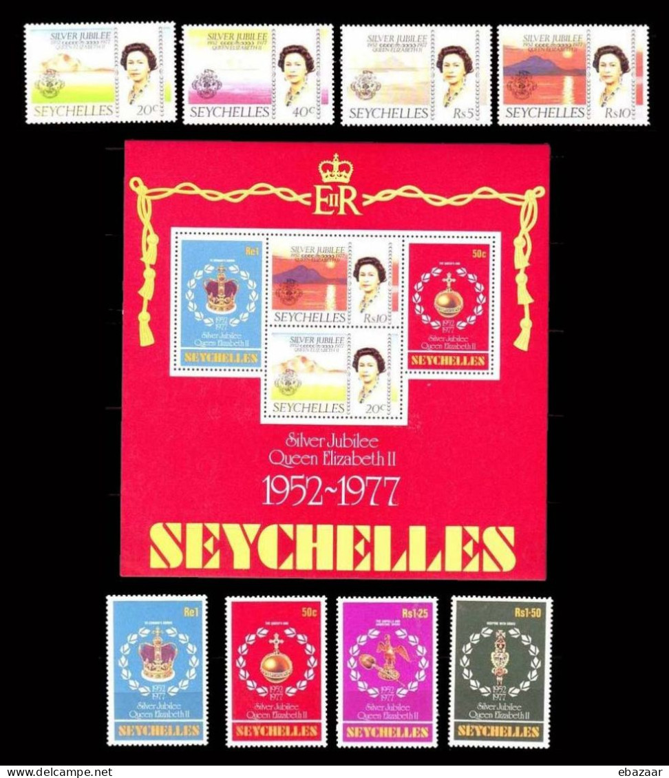 Seychelles 1977 Royalty, Kings & Queens Of England, Queen Elizabeth II, Silver Jubilee Stamps Sheet MNH - Seychellen (1976-...)