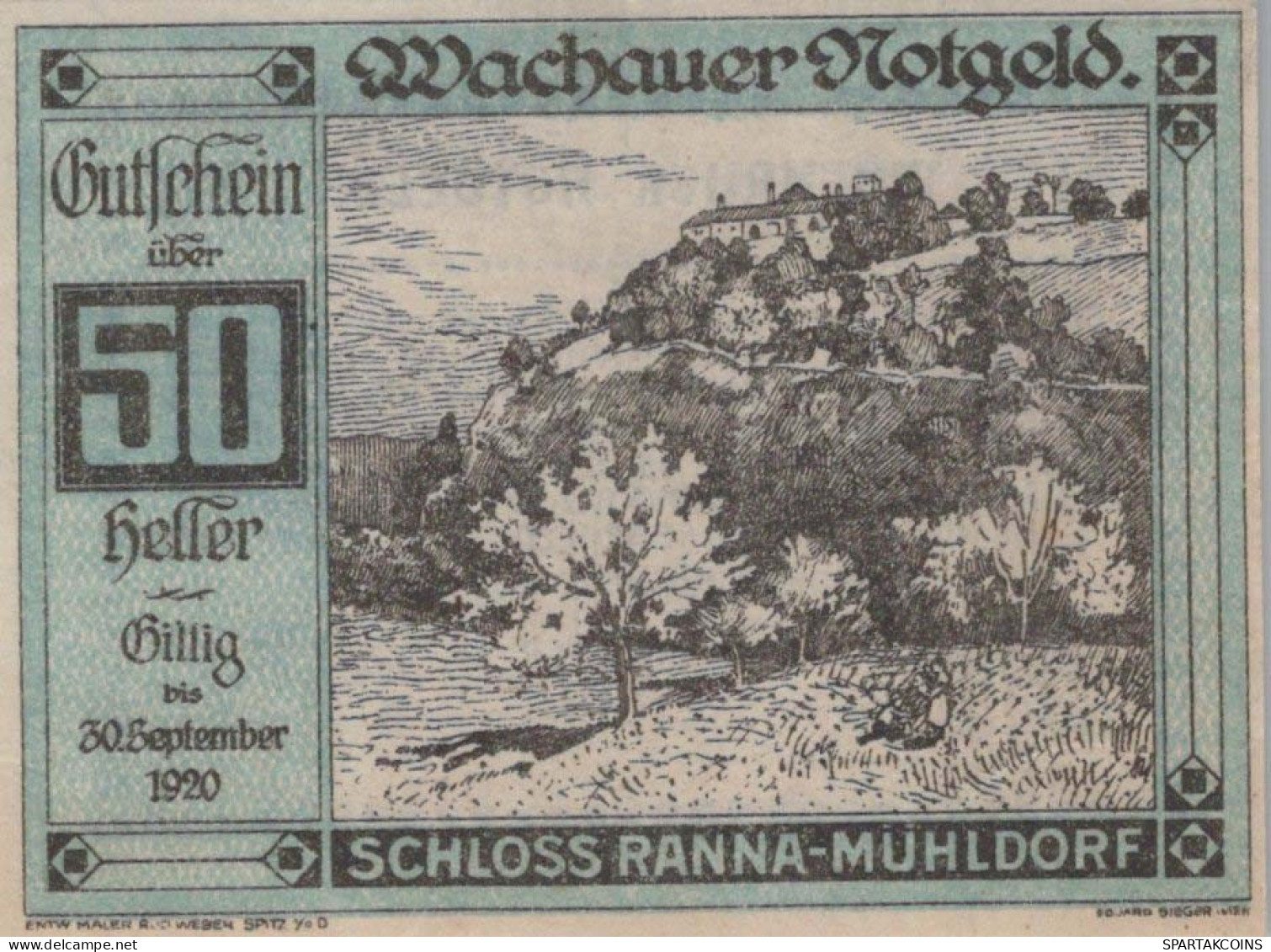 50 HELLER 1920 Stadt WACHAU Niedrigeren Österreich Notgeld Banknote #PF306 - [11] Local Banknote Issues