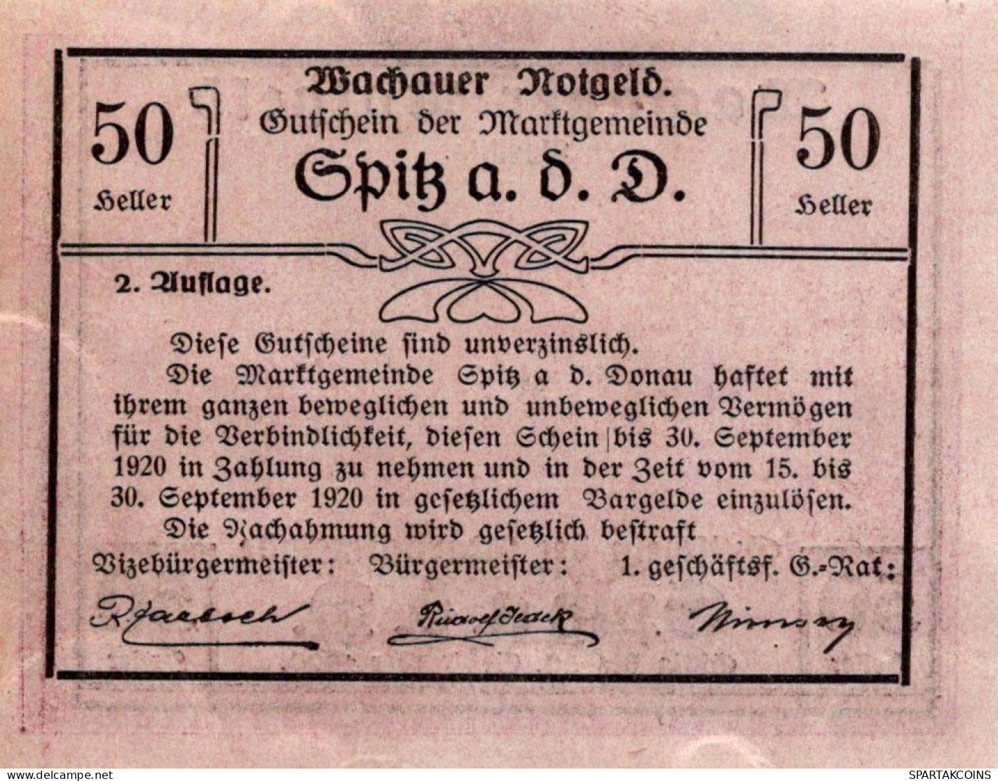 50 HELLER 1920 Stadt WACHAU Niedrigeren Österreich Notgeld Banknote #PF285 - [11] Local Banknote Issues