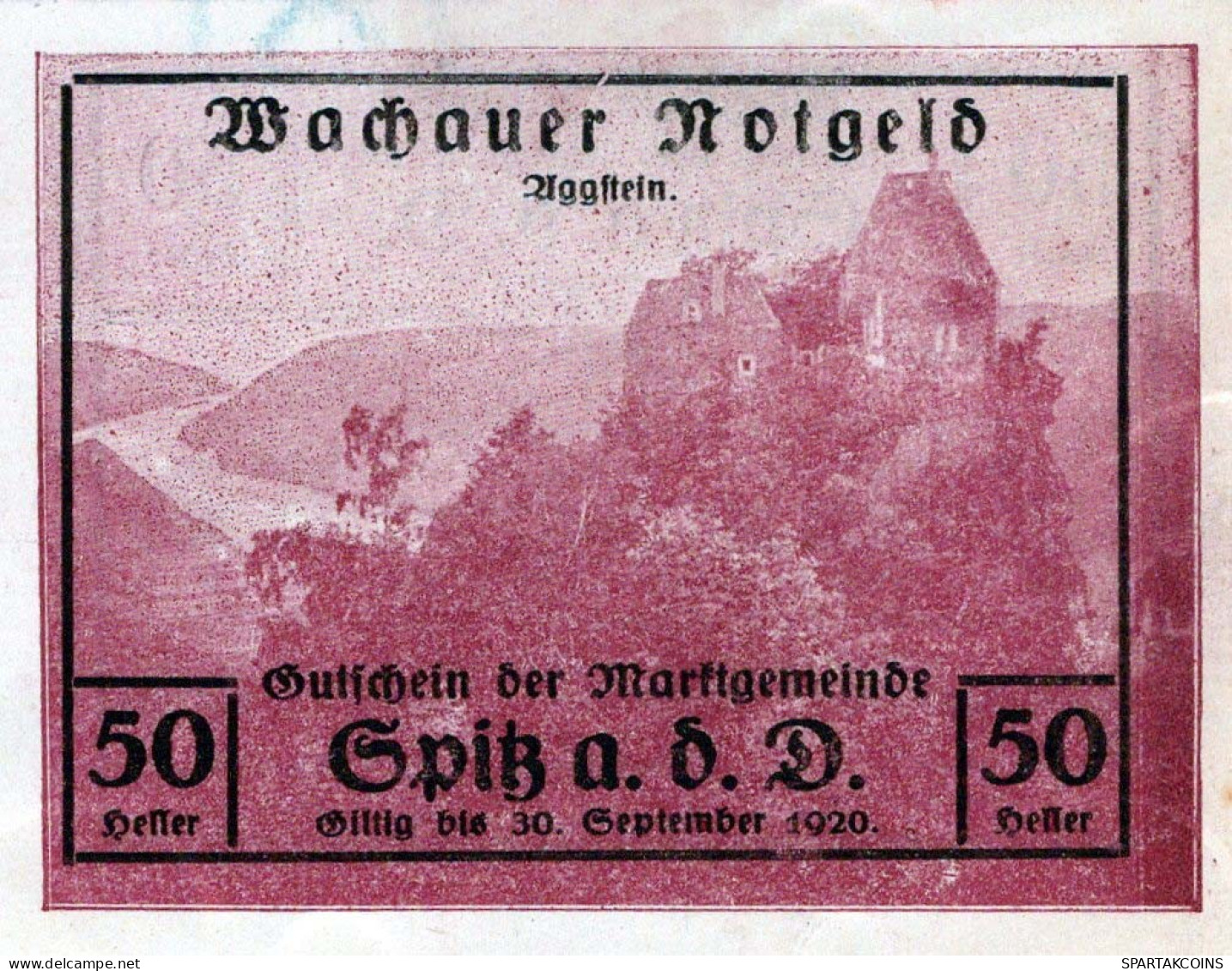 50 HELLER 1920 Stadt WACHAU Niedrigeren Österreich Notgeld Banknote #PF285 - [11] Local Banknote Issues