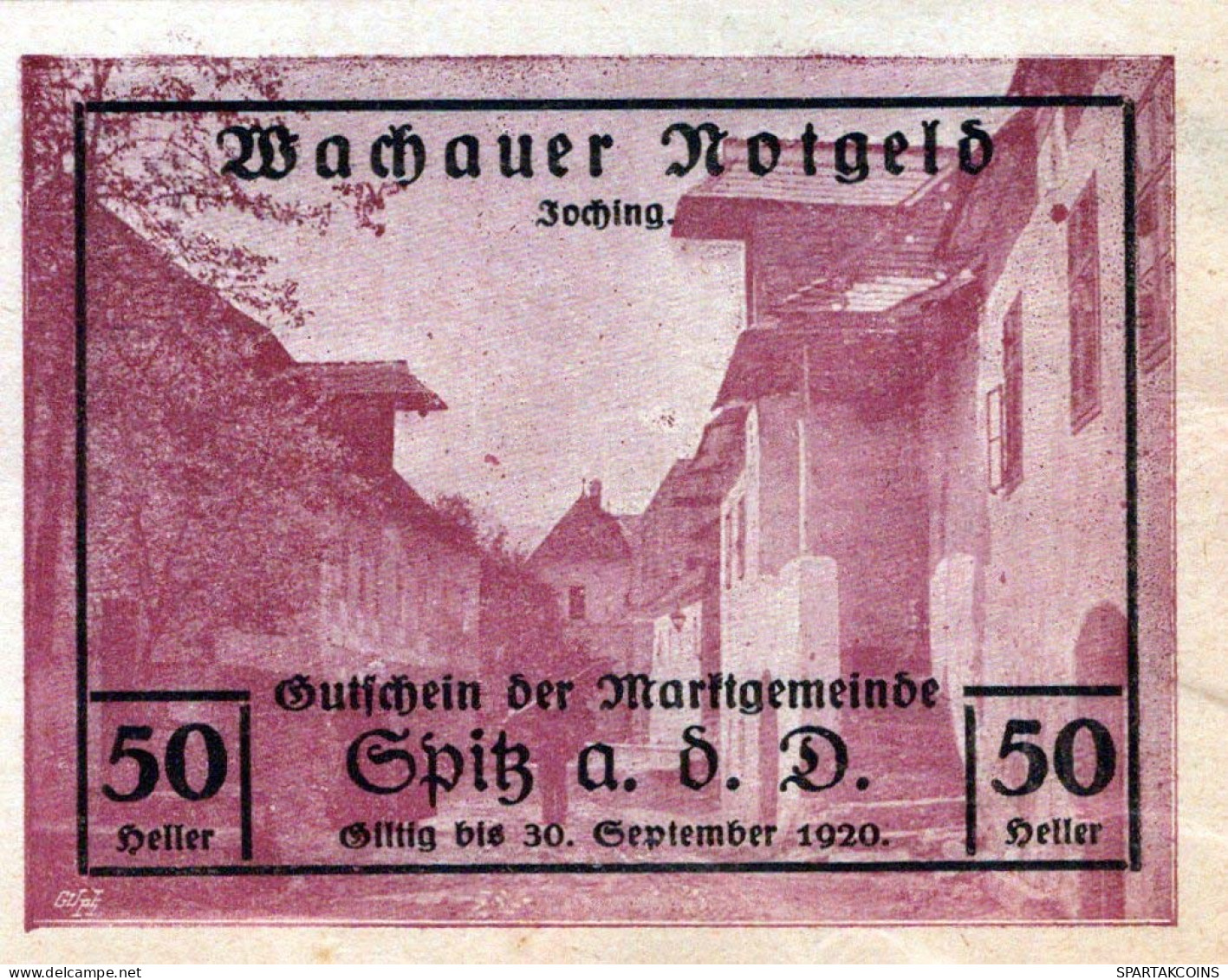 50 HELLER 1920 Stadt WACHAU Niedrigeren Österreich Notgeld Banknote #PF279 - [11] Local Banknote Issues