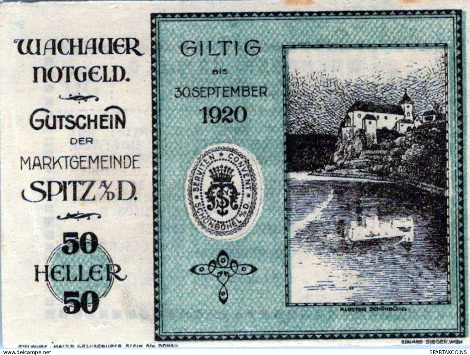 50 HELLER 1920 Stadt WACHAU Niedrigeren Österreich Notgeld Banknote #PE089 - [11] Local Banknote Issues