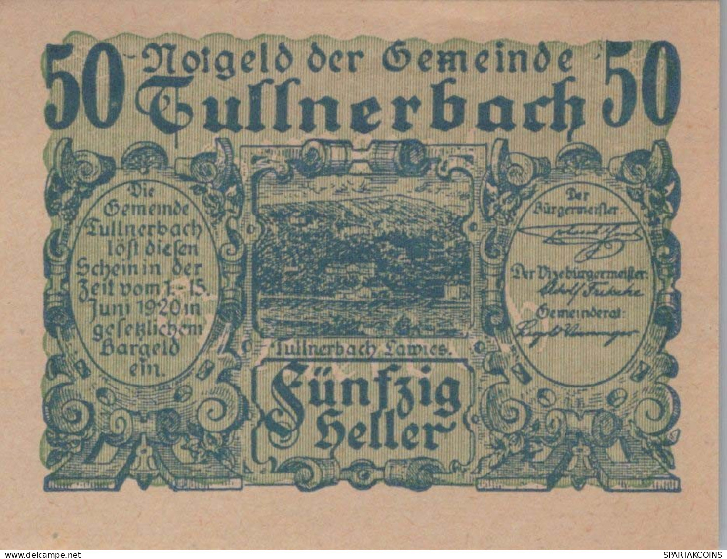 50 HELLER 1920 Stadt Tullnerbach Niedrigeren Österreich Notgeld #PF253 - [11] Emissions Locales