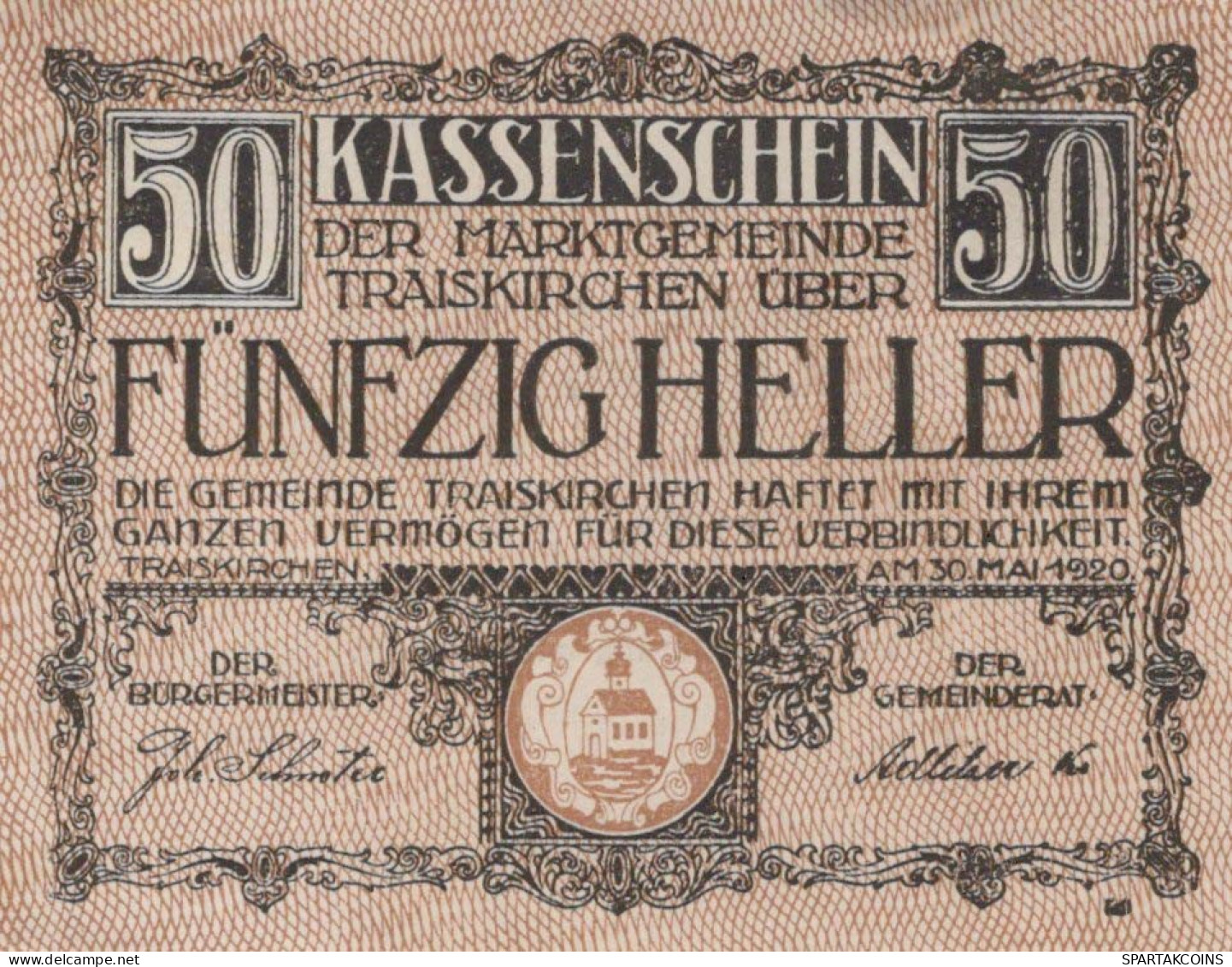 50 HELLER 1920 Stadt TRAISKIRCHEN Niedrigeren Österreich Notgeld #PF249 - [11] Emissions Locales