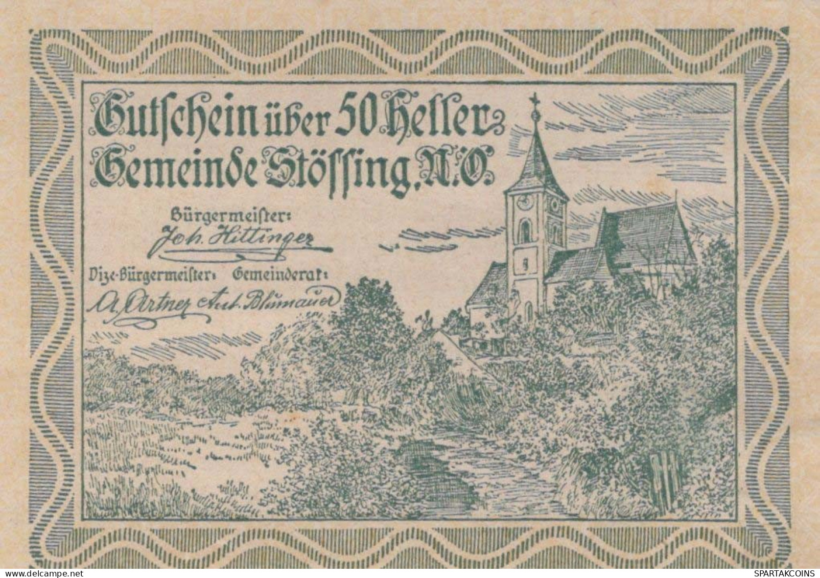 50 HELLER 1920 Stadt SToSSING Niedrigeren Österreich Notgeld Banknote #PE730 - Lokale Ausgaben