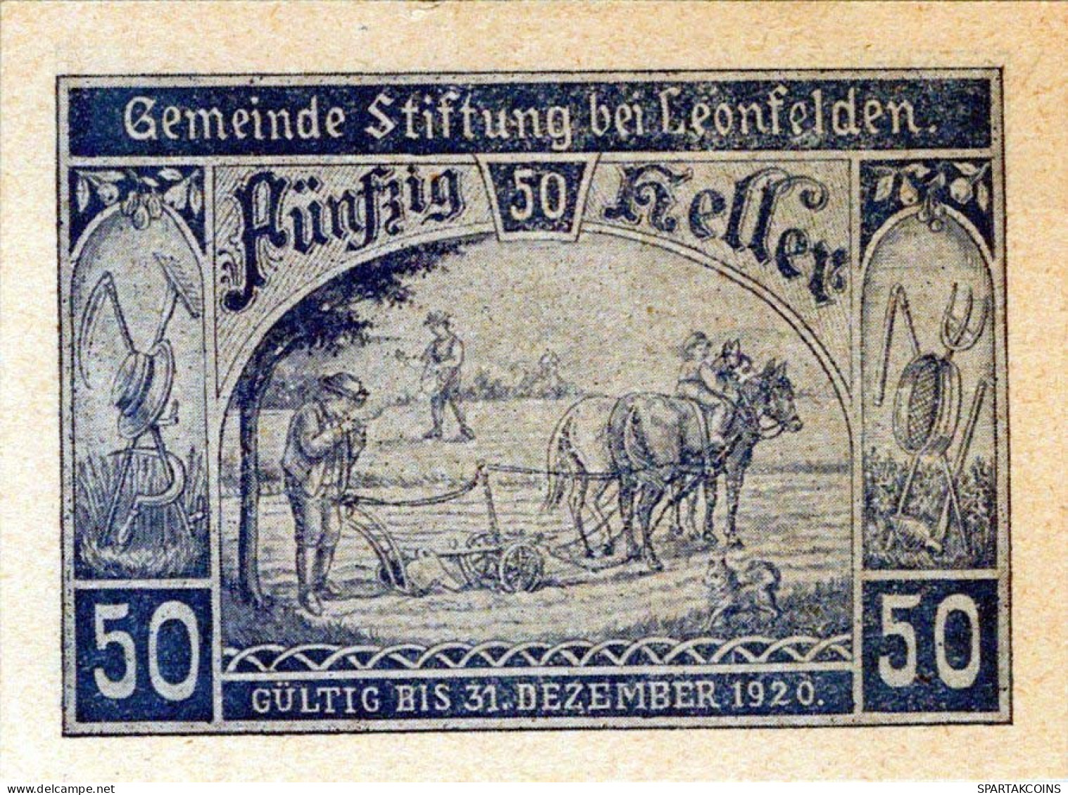 50 HELLER 1920 Stadt STIFTUNG BEI LEONFELDEN Oberösterreich Österreich #PJ234 - [11] Local Banknote Issues