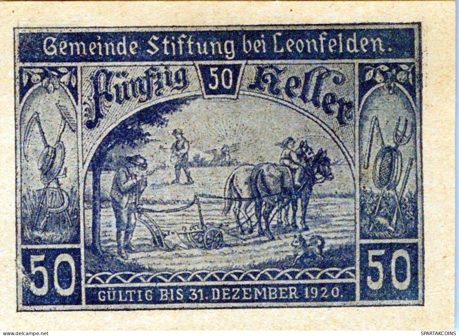 50 HELLER 1920 Stadt STIFTUNG BEI LEONFELDEN Oberösterreich Österreich #PD768 - [11] Local Banknote Issues