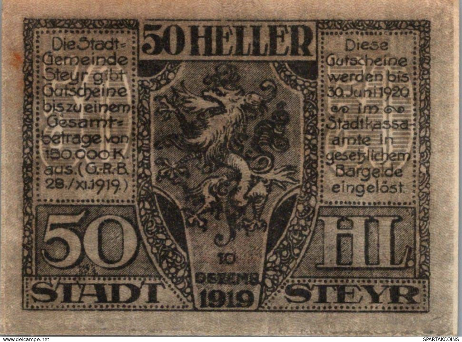 50 HELLER 1920 Stadt STEYR Oberösterreich Österreich Notgeld Banknote #PE842 - [11] Emissions Locales