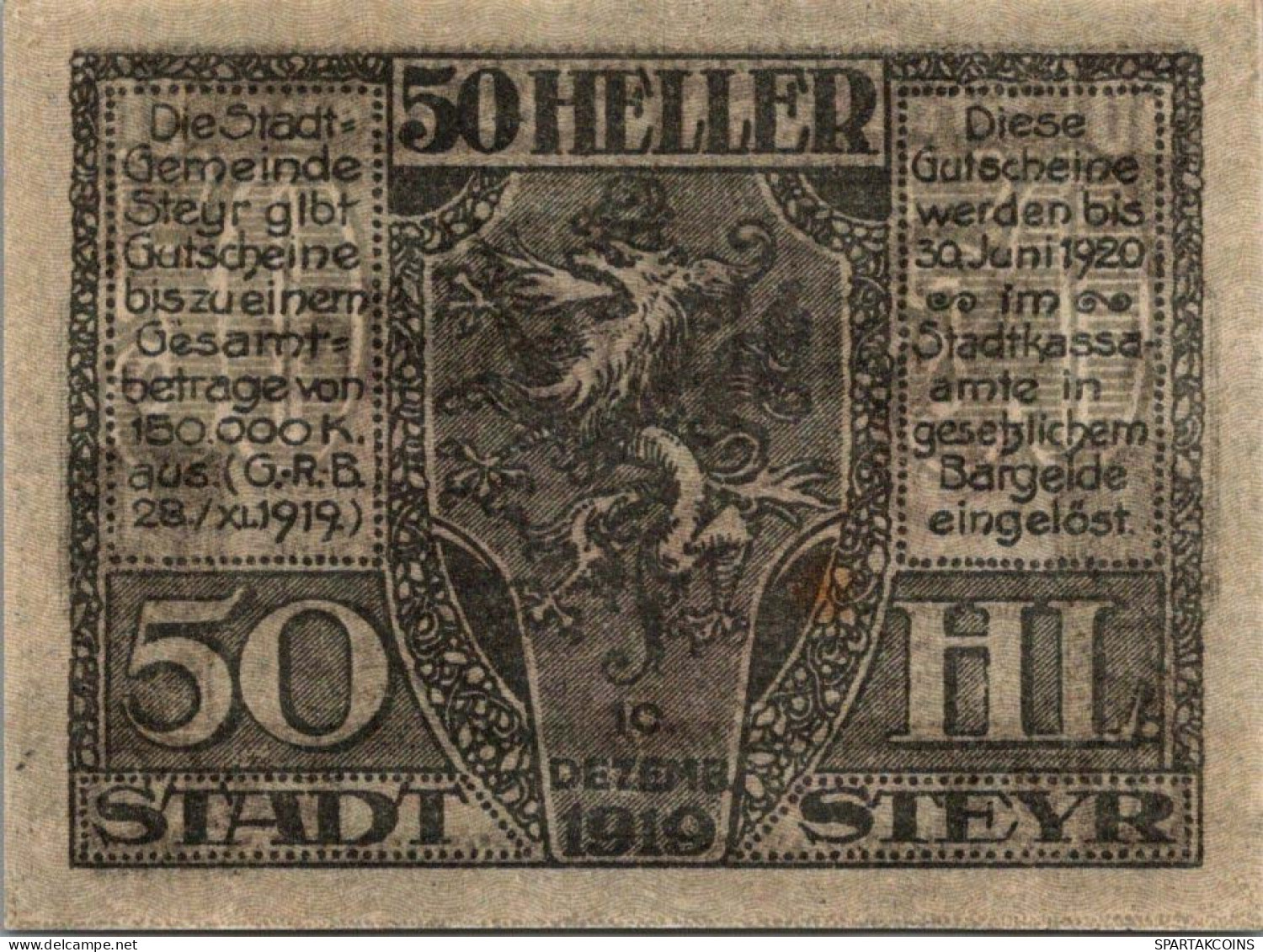 50 HELLER 1920 Stadt STEYR Oberösterreich Österreich Notgeld Banknote #PE707 - Lokale Ausgaben