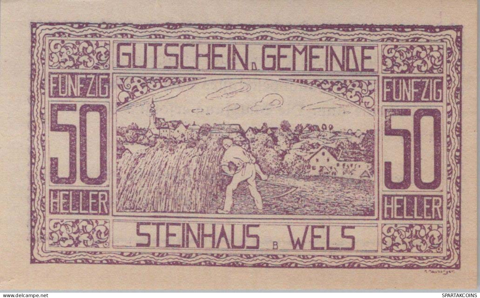 50 HELLER 1920 Stadt STEINHAUS BEI WELS Oberösterreich Österreich Notgeld #PJ248 - Lokale Ausgaben