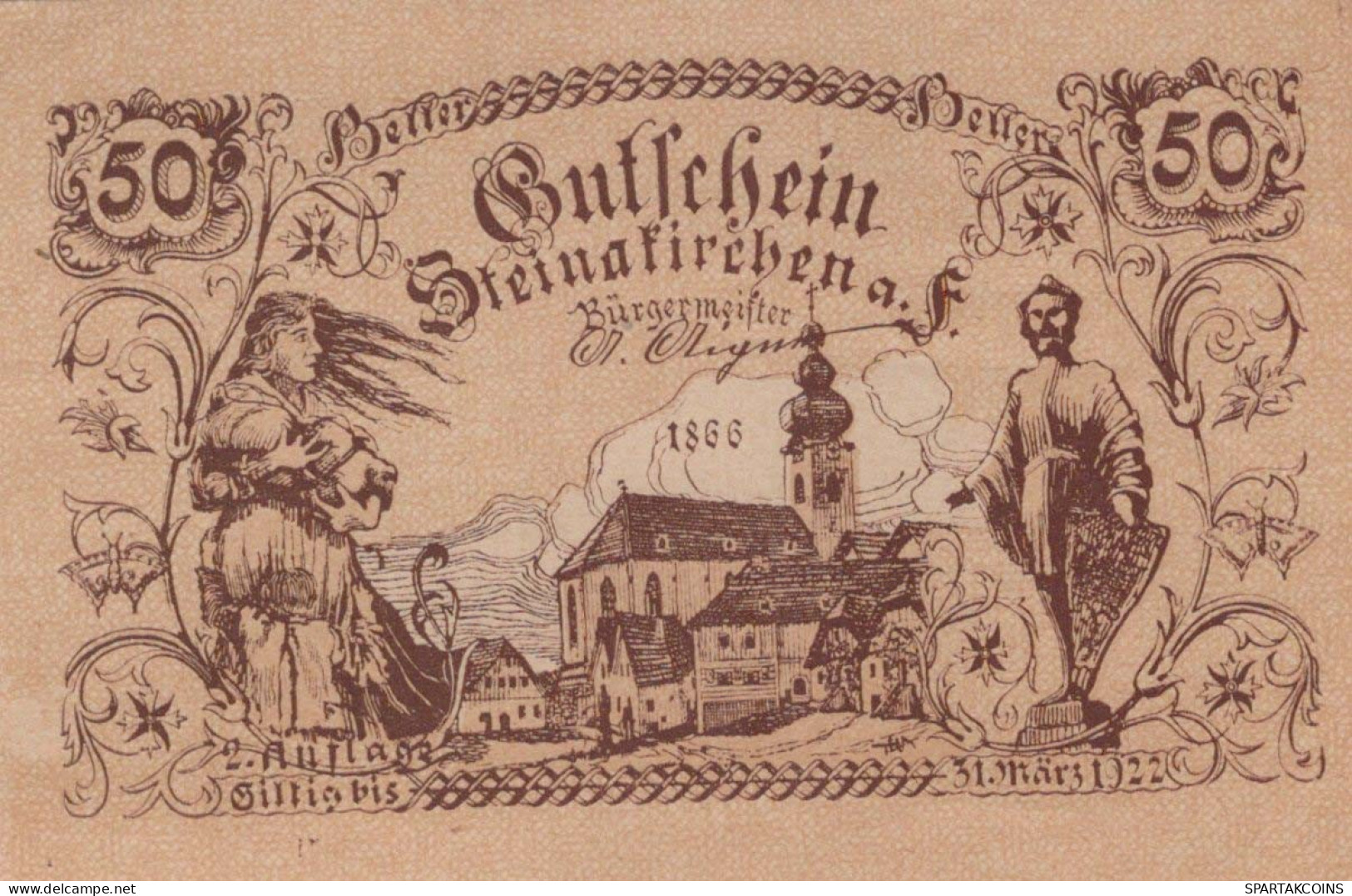 50 HELLER 1920 Stadt STEINAKIRCHEN AM FORST Niedrigeren Österreich #PE875 - Lokale Ausgaben