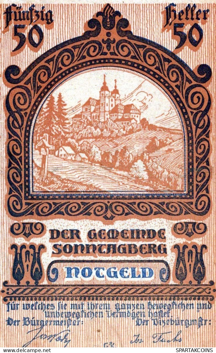 50 HELLER 1920 Stadt SONNTAGBERG Niedrigeren Österreich Notgeld #PE626 - Lokale Ausgaben