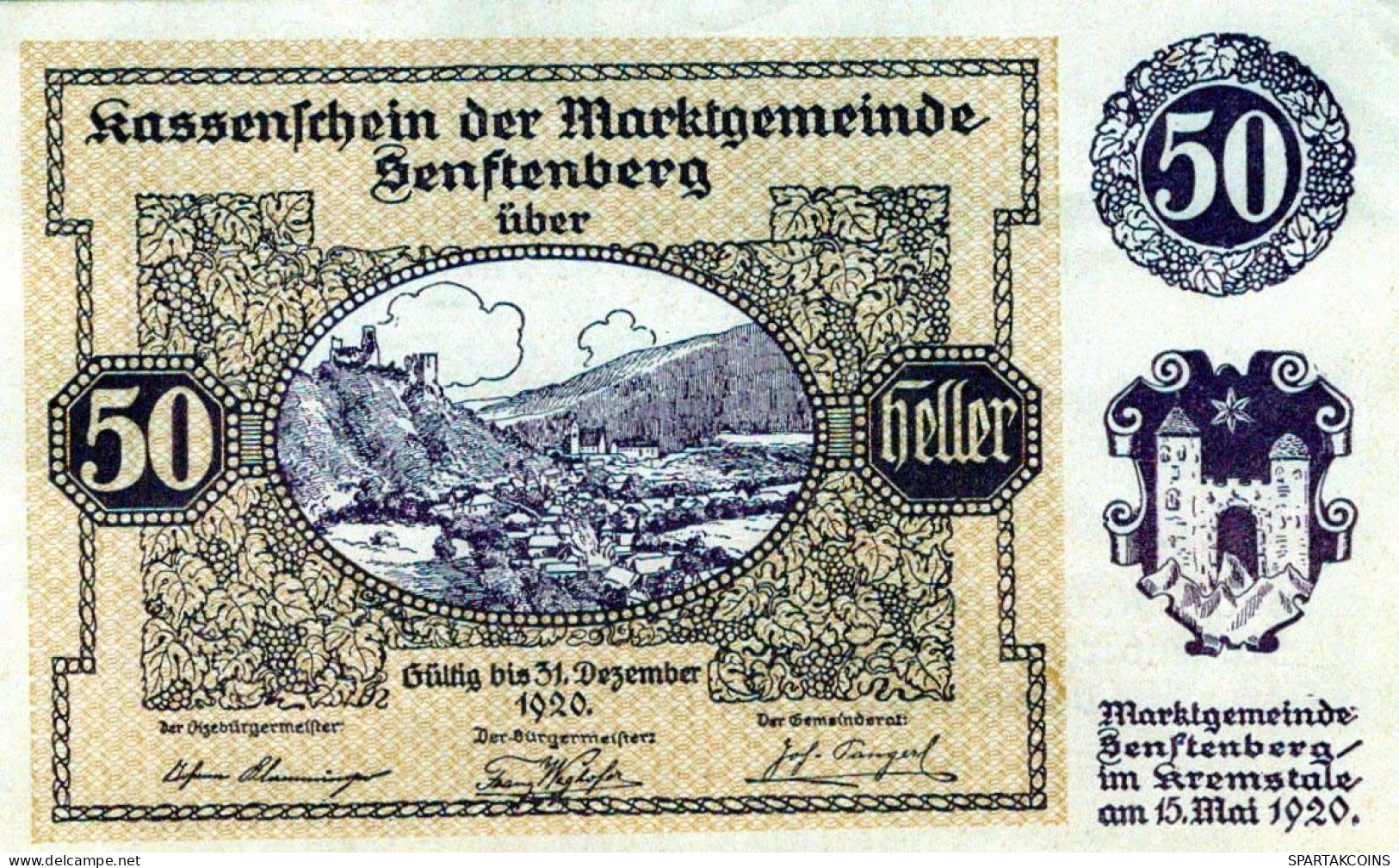 50 HELLER 1920 Stadt SENFTENBERG Niedrigeren Österreich Notgeld #PE879 - [11] Emissions Locales