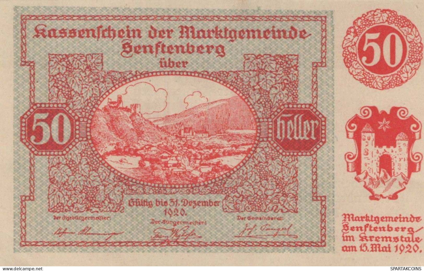 50 HELLER 1920 Stadt SENFTENBERG Niedrigeren Österreich Notgeld #PE858 - [11] Emissions Locales
