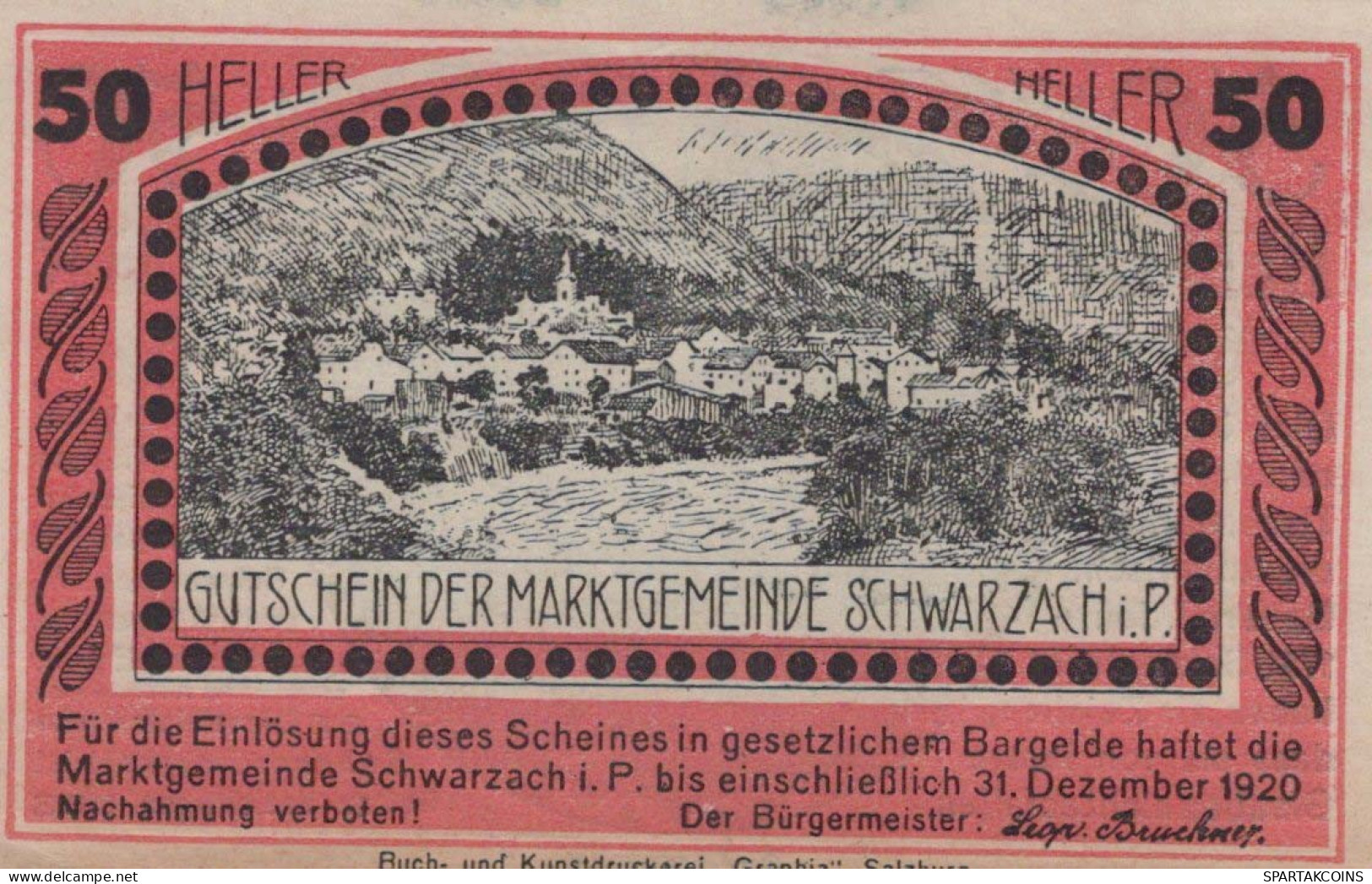 50 HELLER 1920 Stadt SCHWARZACH IM PONGAU Salzburg Österreich Notgeld #PE784 - [11] Local Banknote Issues