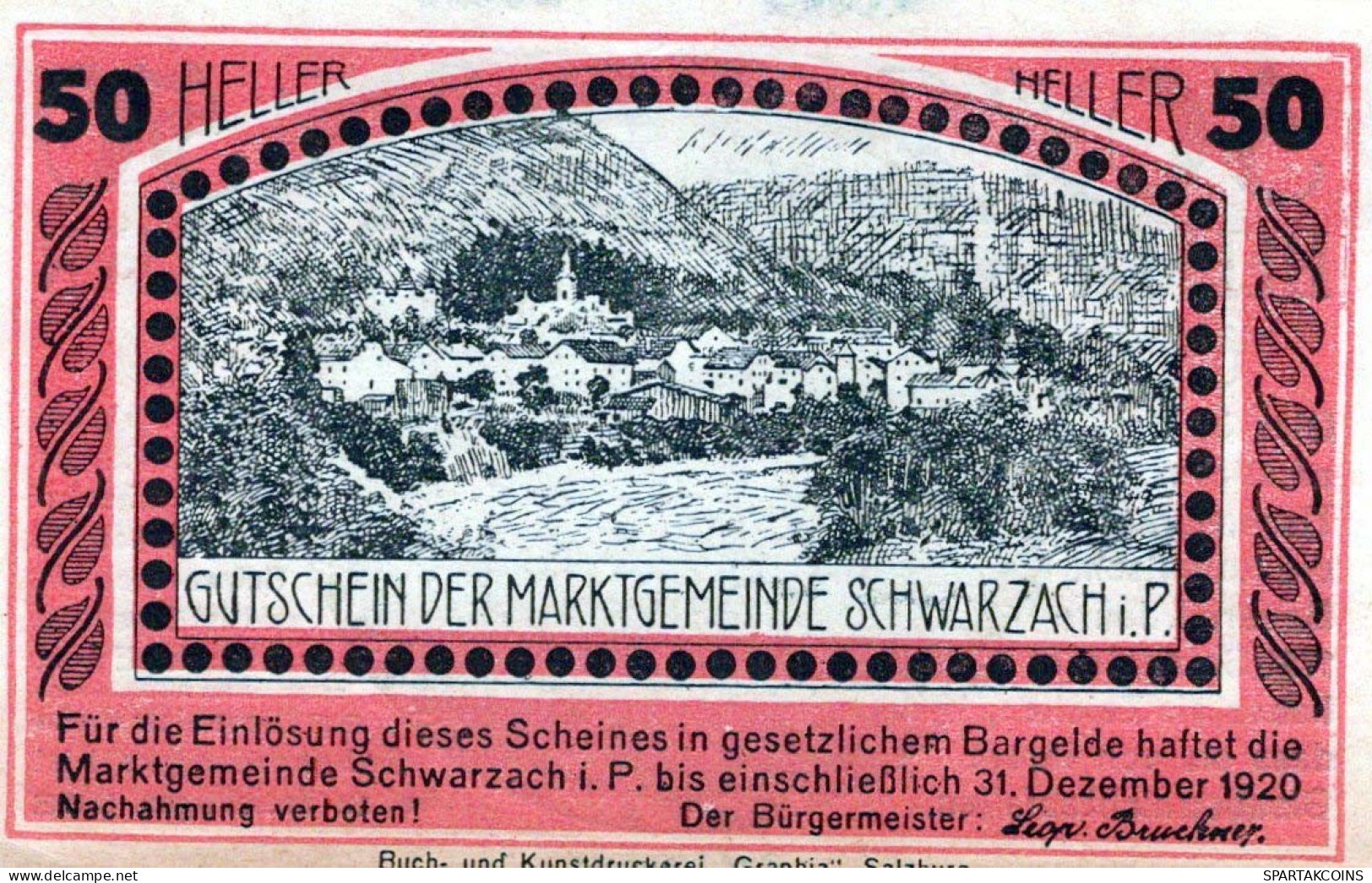 50 HELLER 1920 Stadt SCHWARZACH IM PONGAU Salzburg Österreich Notgeld #PE784 - [11] Local Banknote Issues
