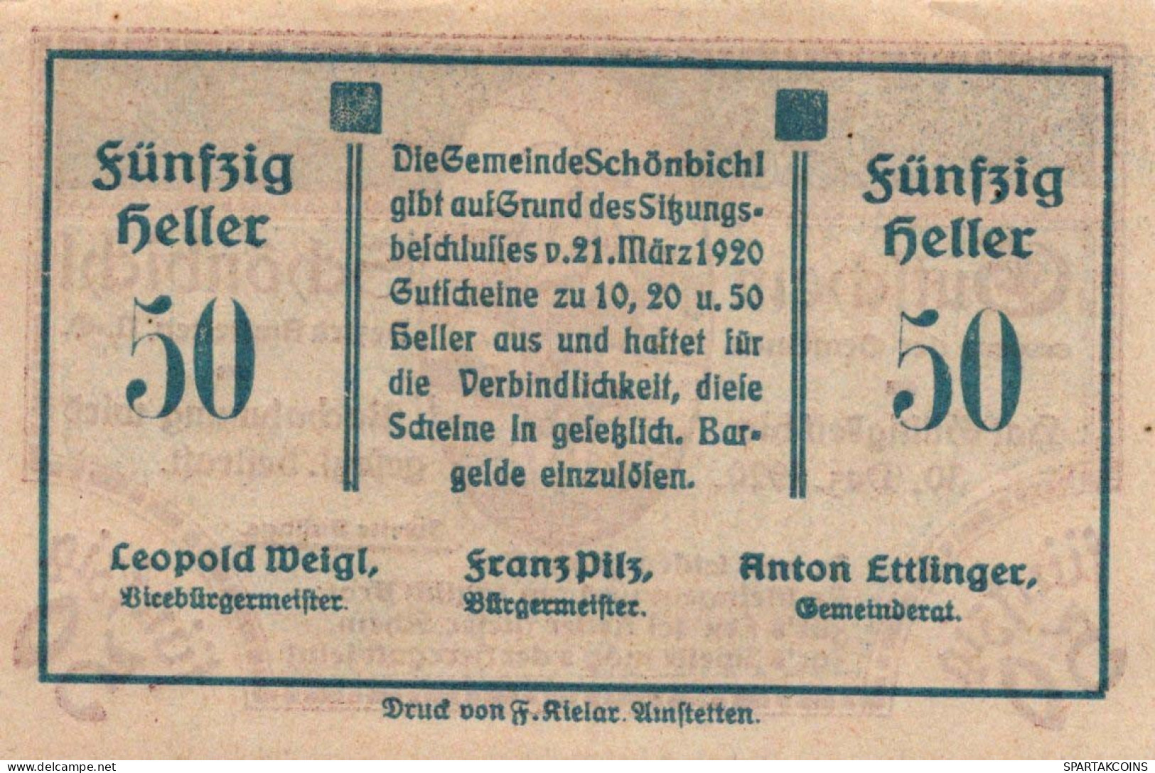 50 HELLER 1920 Stadt SCHoNBICHEL Niedrigeren Österreich UNC Österreich Notgeld #PH005 - [11] Local Banknote Issues