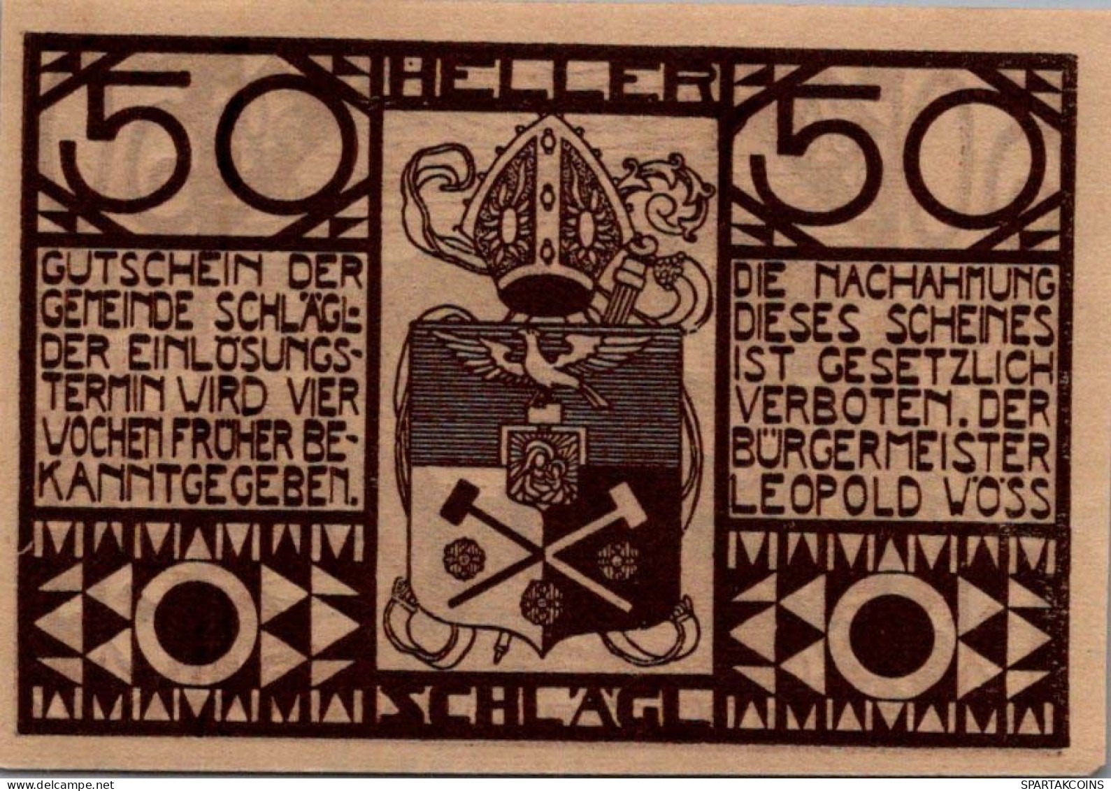 50 HELLER 1920 Stadt SCHLÄGL Oberösterreich Österreich UNC Österreich Notgeld #PH429 - [11] Local Banknote Issues